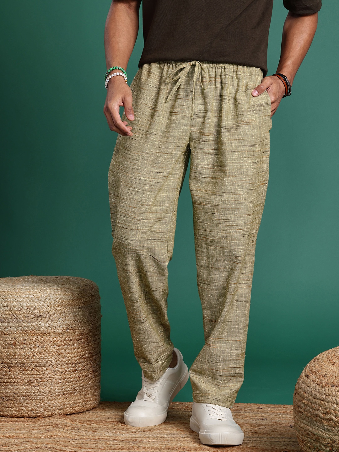

Sangria Men Solid Trousers, Olive