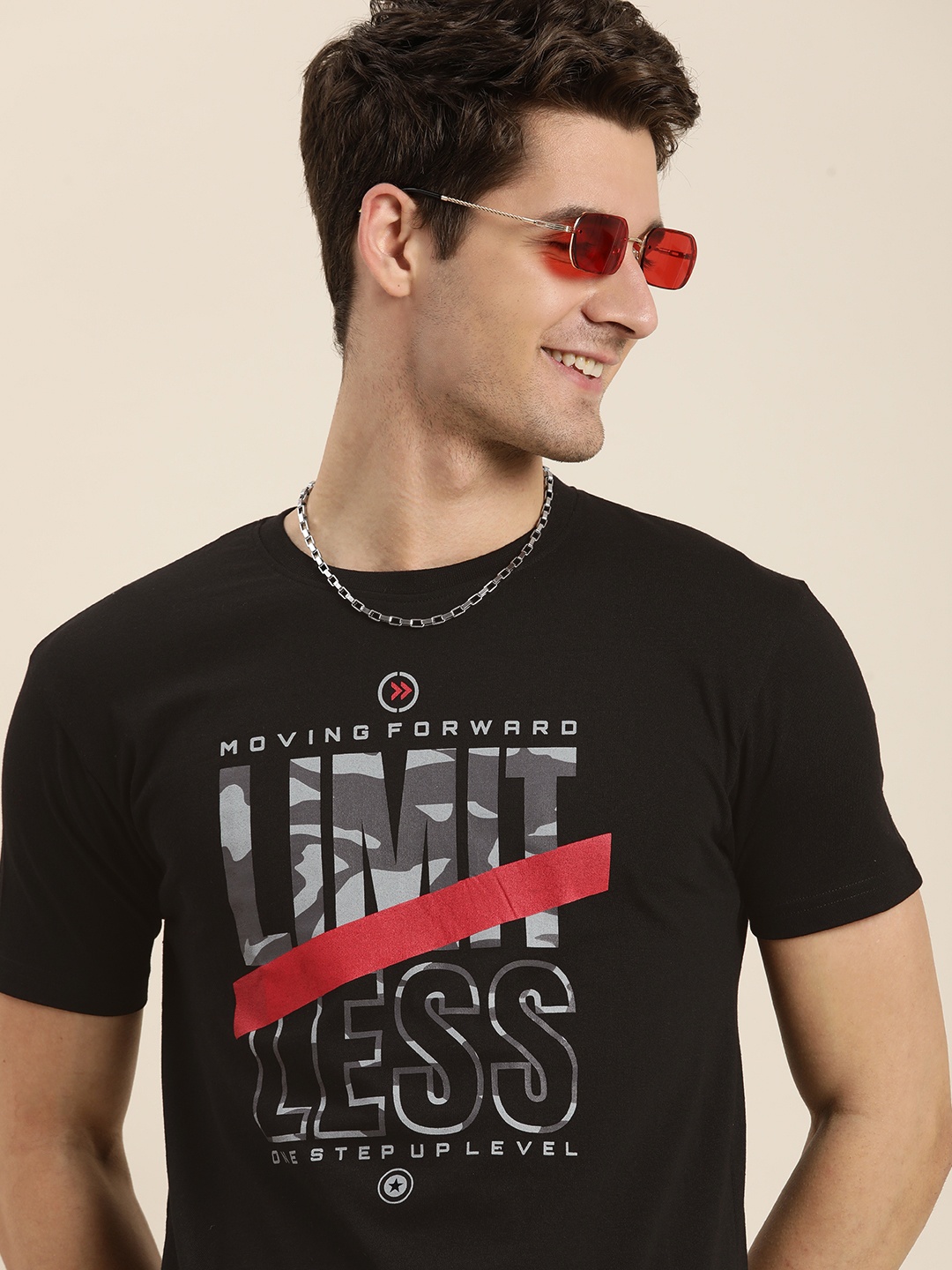 

HERE&NOW Typography Printed Casual T-shirt, Black