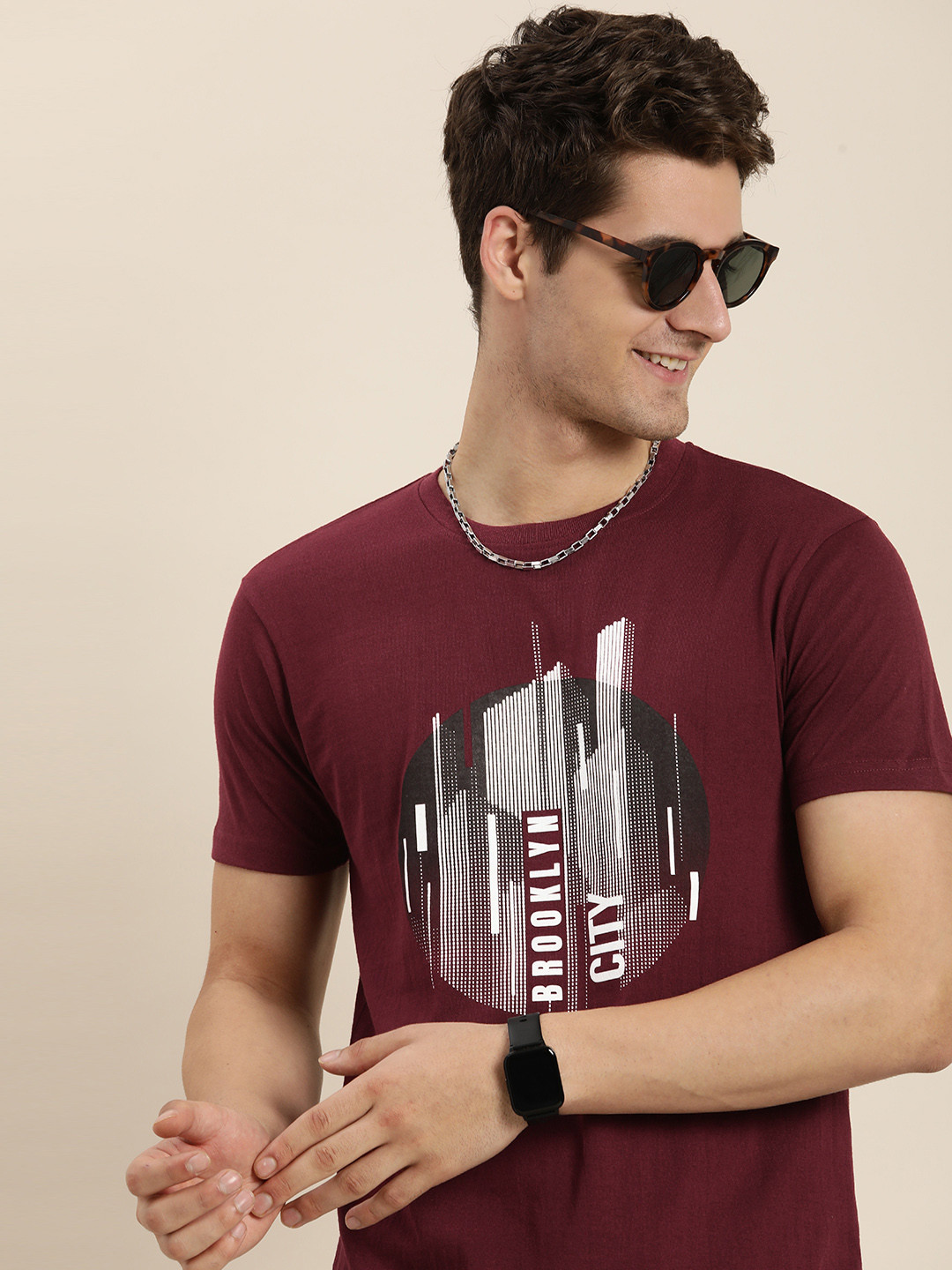 

HERE&NOW Graphic Printed Casual T-shirt, Maroon