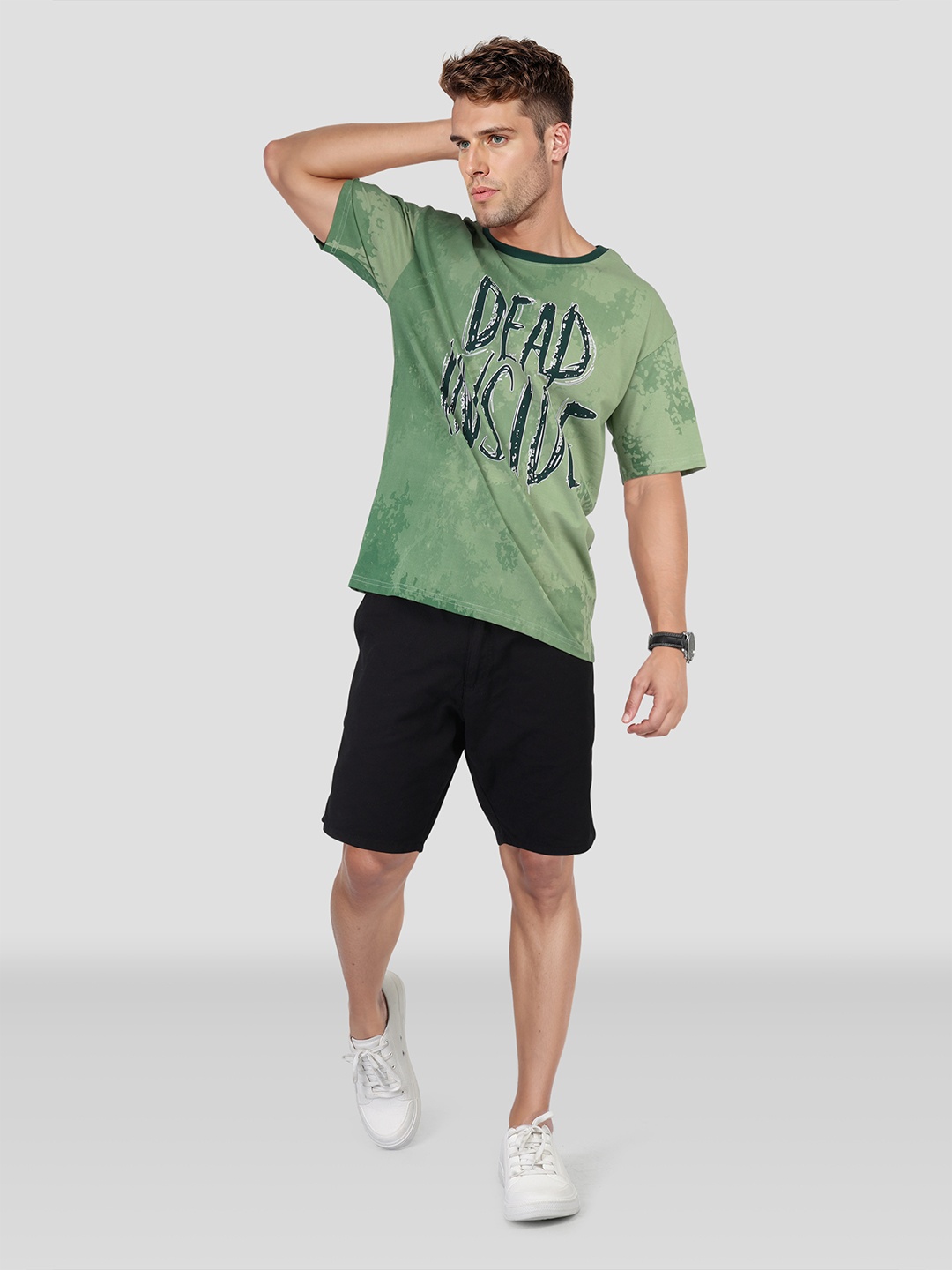 

HERE&NOW Printed Pure Cotton T-shirt, Green
