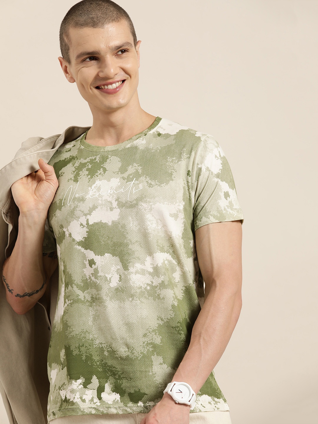 

HERE&NOW Dyed Pure Cotton T-shirt, Green