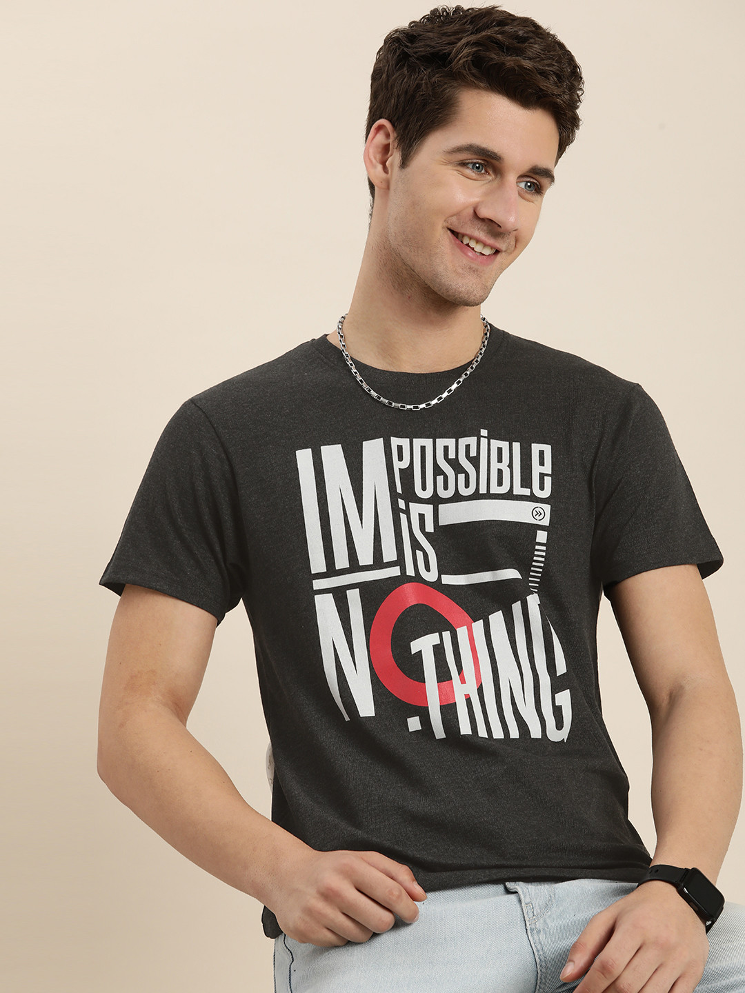 

HERE&NOW Typography Printed Casual T-shirt, Charcoal