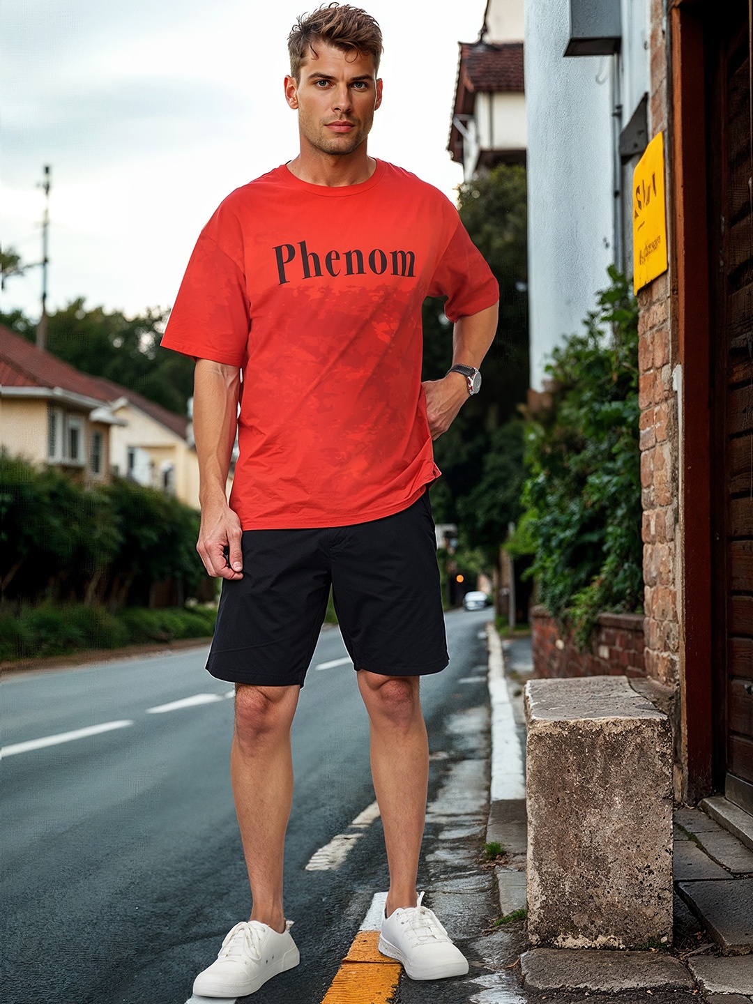 

HERE&NOW Printed Pure Cotton T-shirt, Red