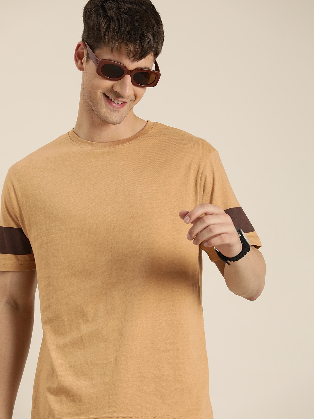 

HERE&NOW Pure Cotton T-shirt, Camel brown