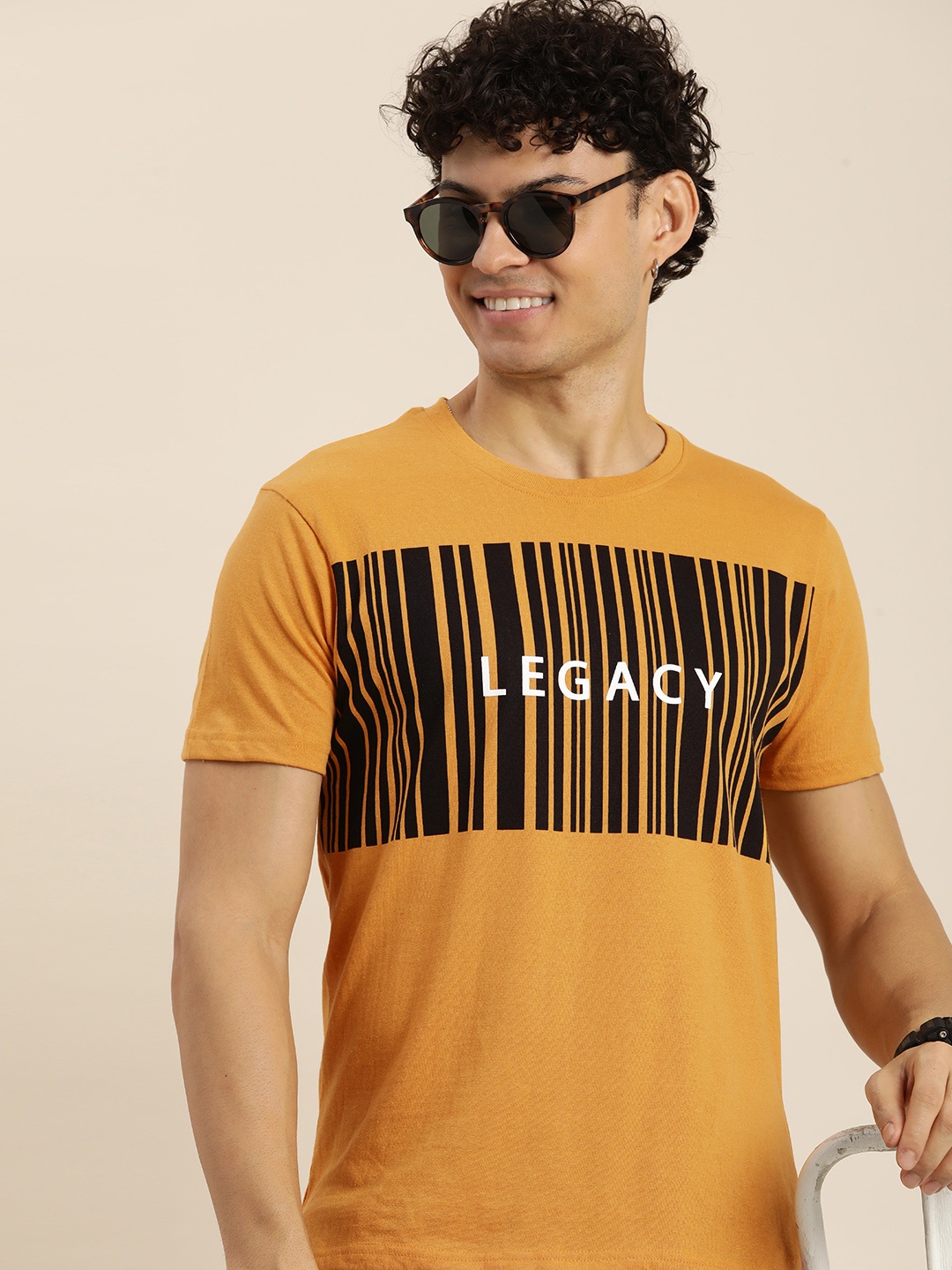 

HERE&NOW Graphic Printed Casual T-shirt, Yellow