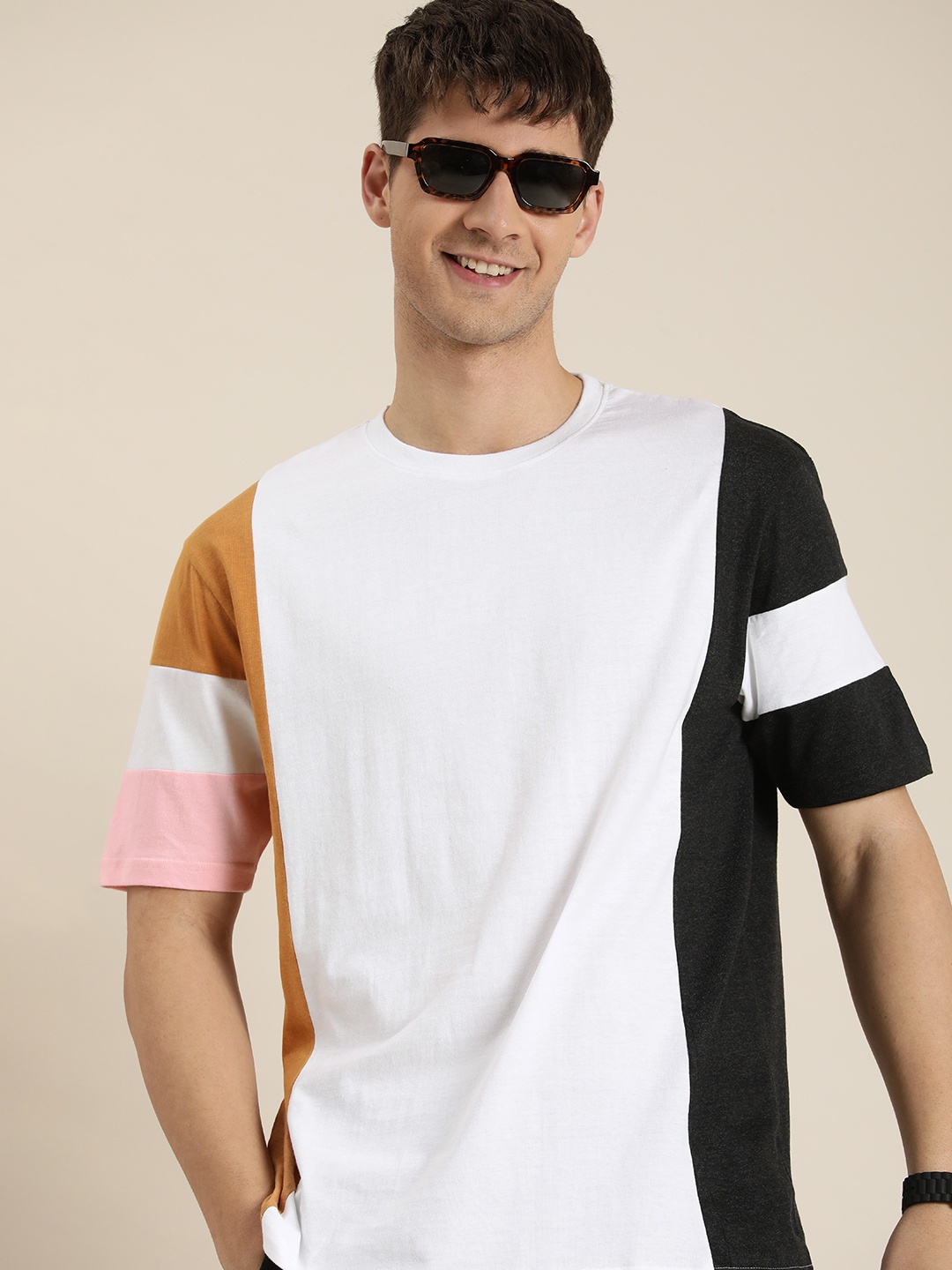 

HERE&NOW Colourblocked Drop-Shoulder Sleeves T-shirt, White