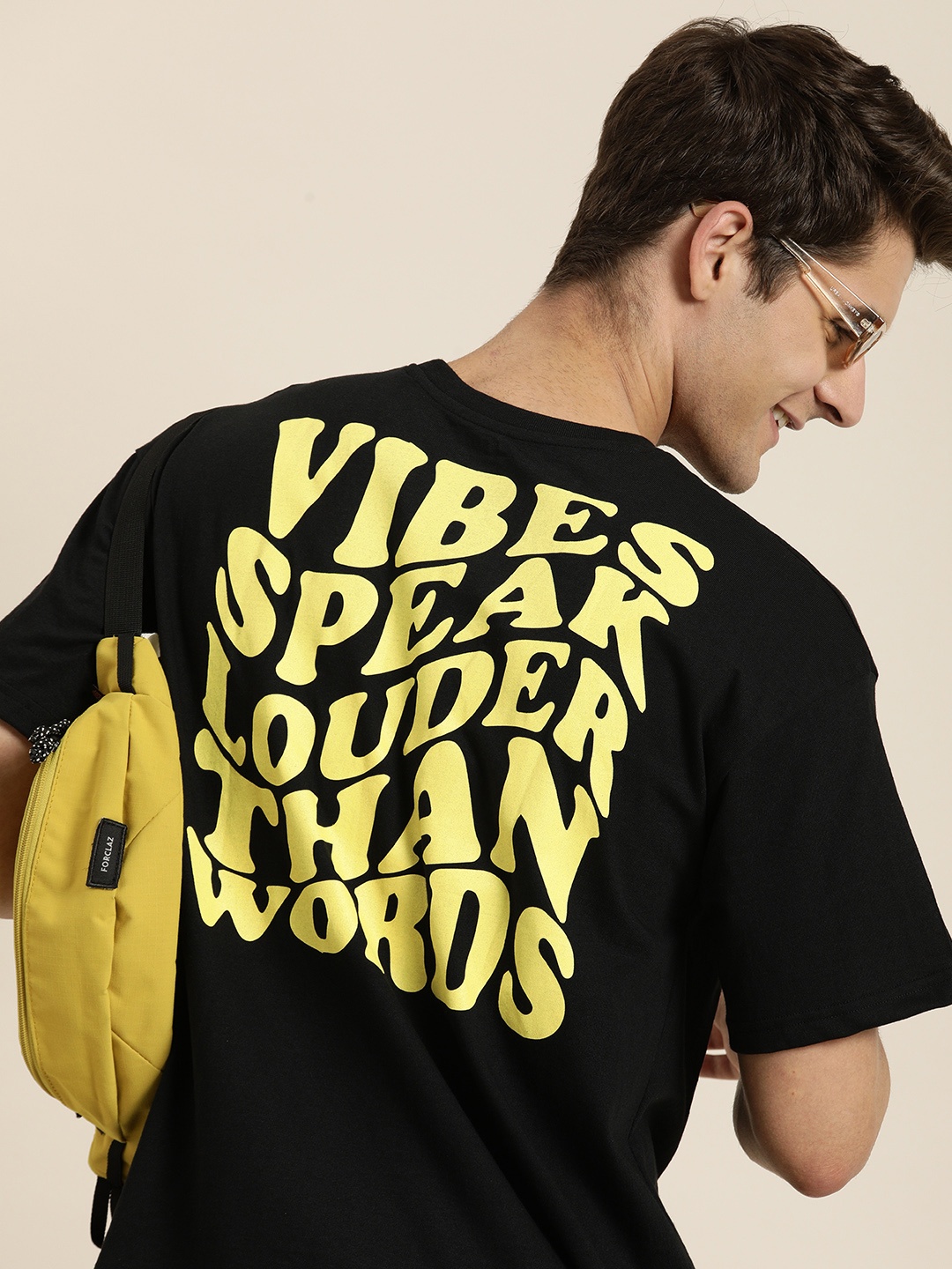 

HERE&NOW Typography Printed Drop-Shoulder Sleeves T-shirt, Black