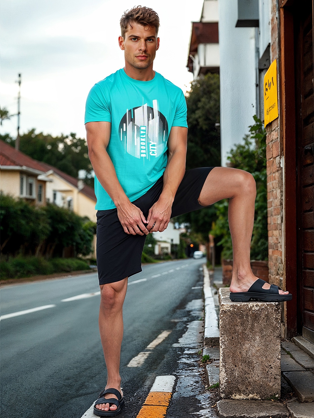 

HERE&NOW Printed Pure Cotton T-shirt, Green
