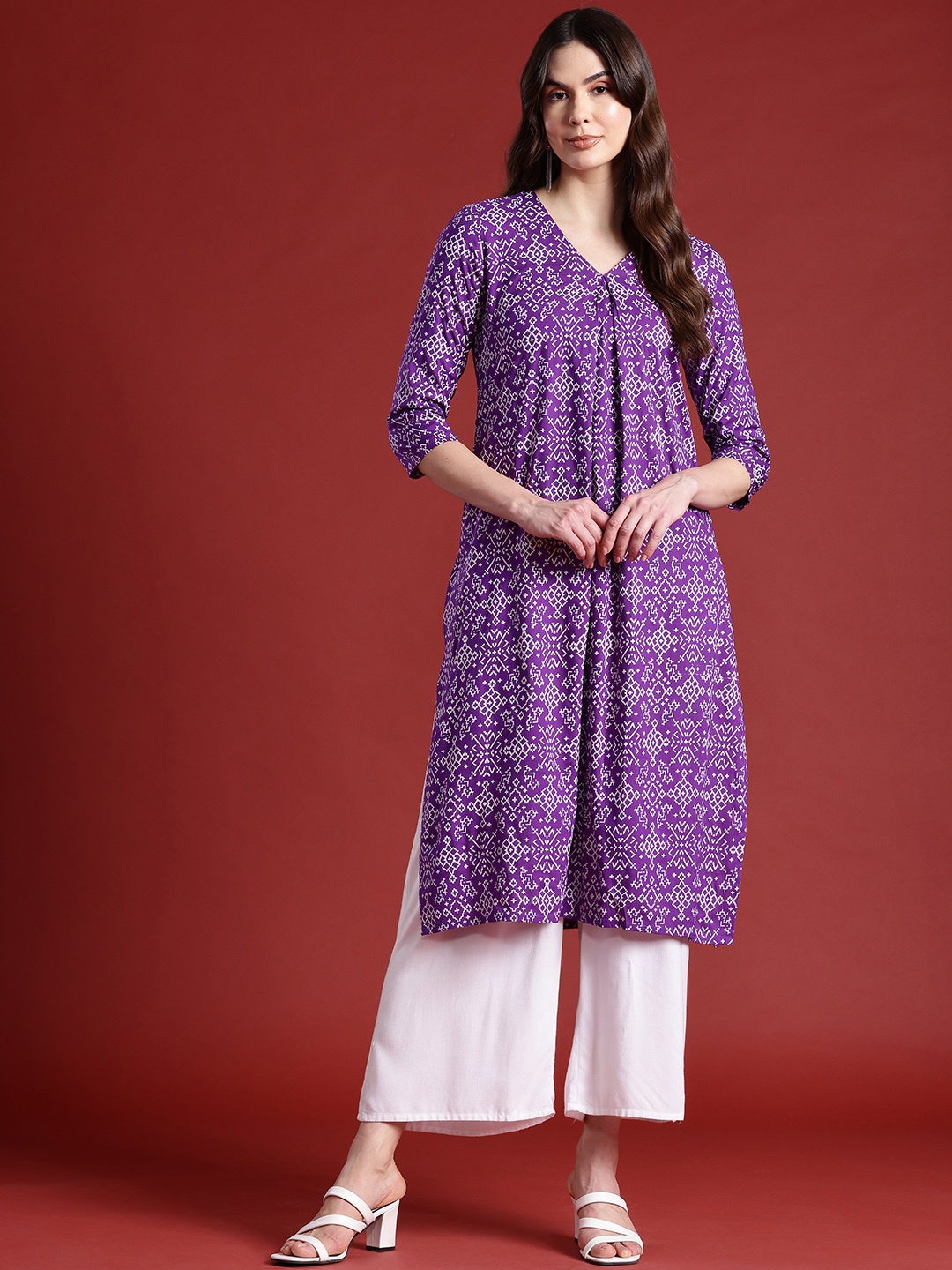 

all about you Ethnic Motifs Printed A-Line Kurta, Violet