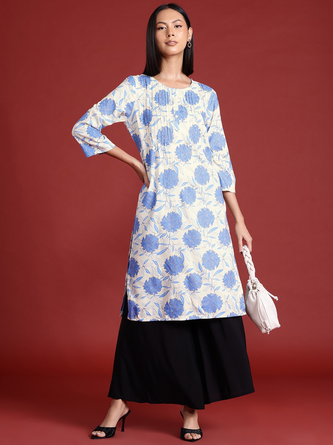 

all about you Floral Printed Straight Kurta, White