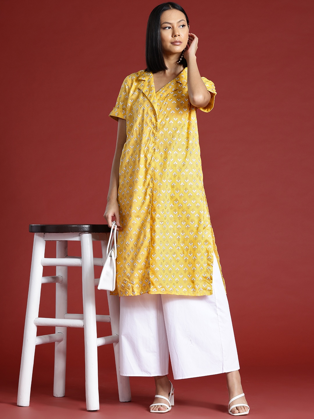 

all about you Women Ethnic Motifs Printed Kurta, Yellow