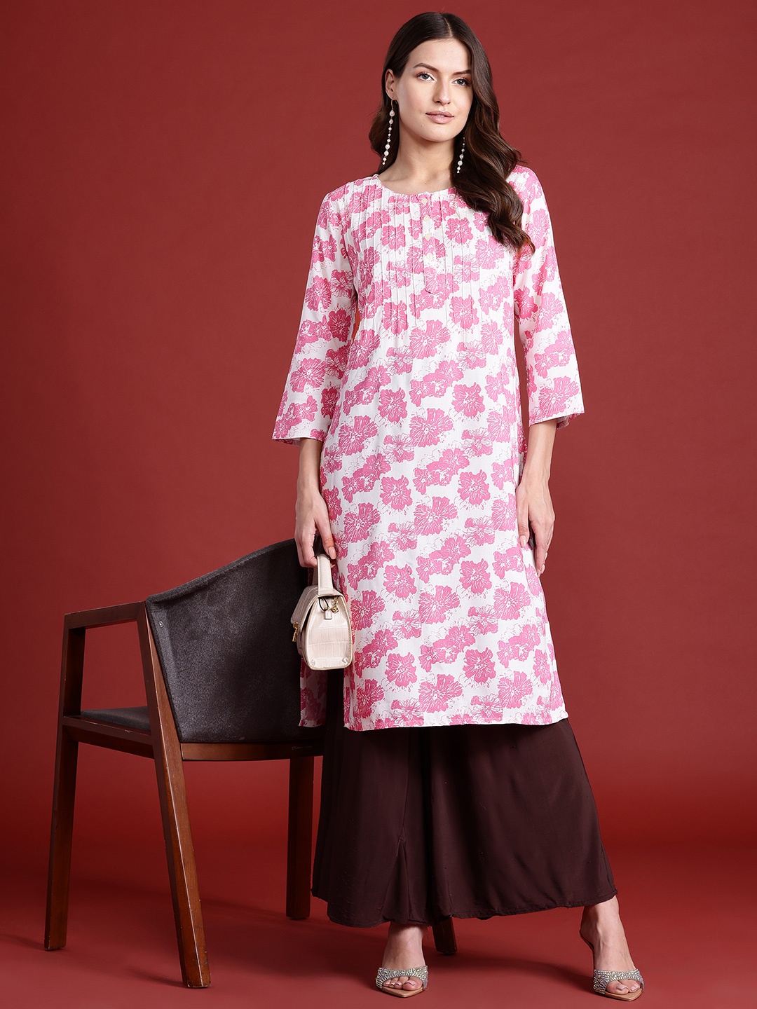

all about you Floral Printed Straight Kurta, Pink