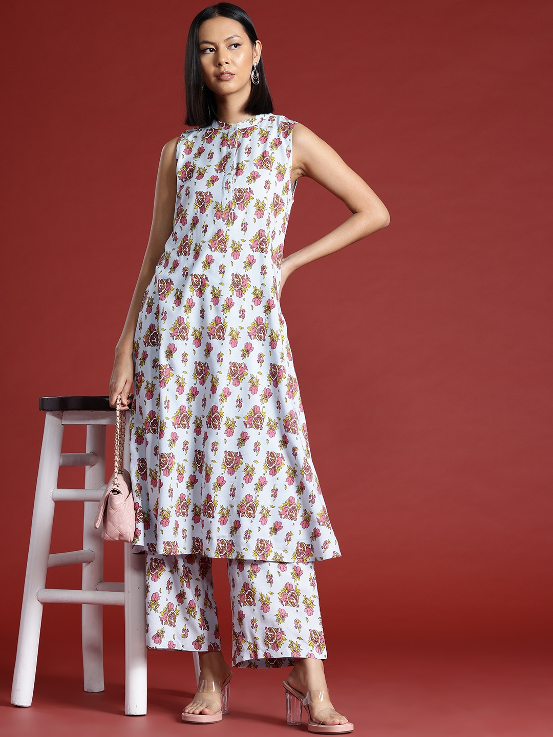 

all about you Women Ethnic Motifs Printed Kurta with Palazzos, Blue