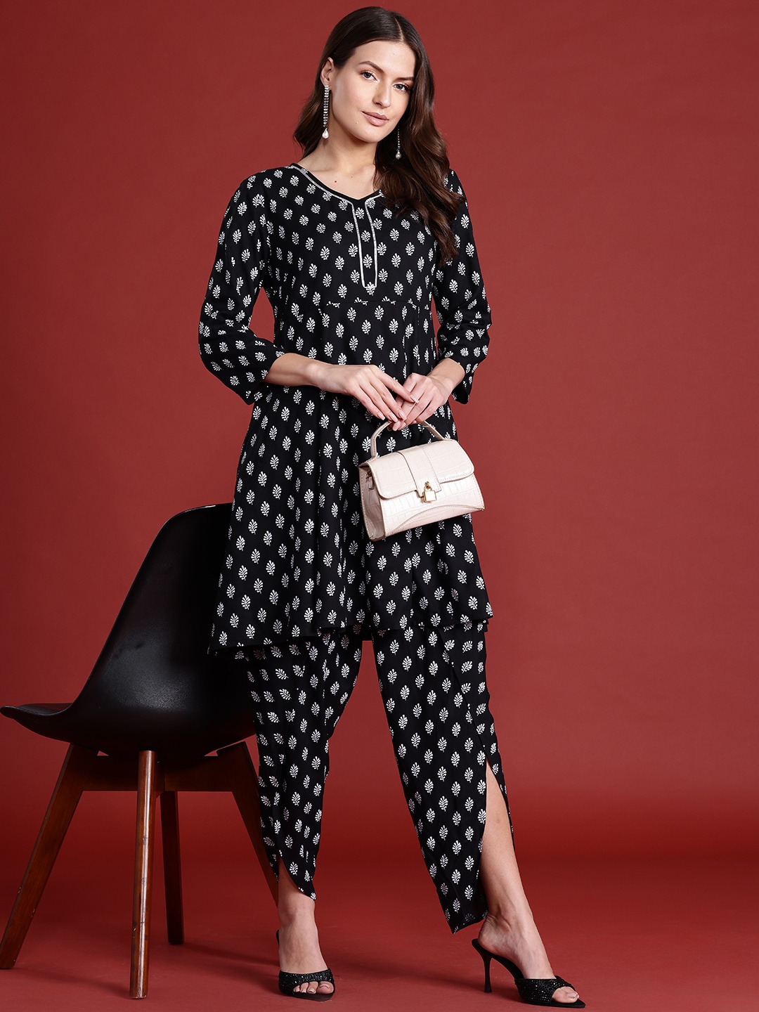 

all about you Women Ethnic Motifs Print Kurta with Harem Pants, Black