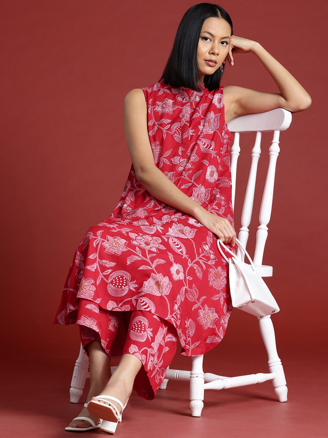 

all about you Women Ethnic Motifs Printed Kurta with Palazzos, Red