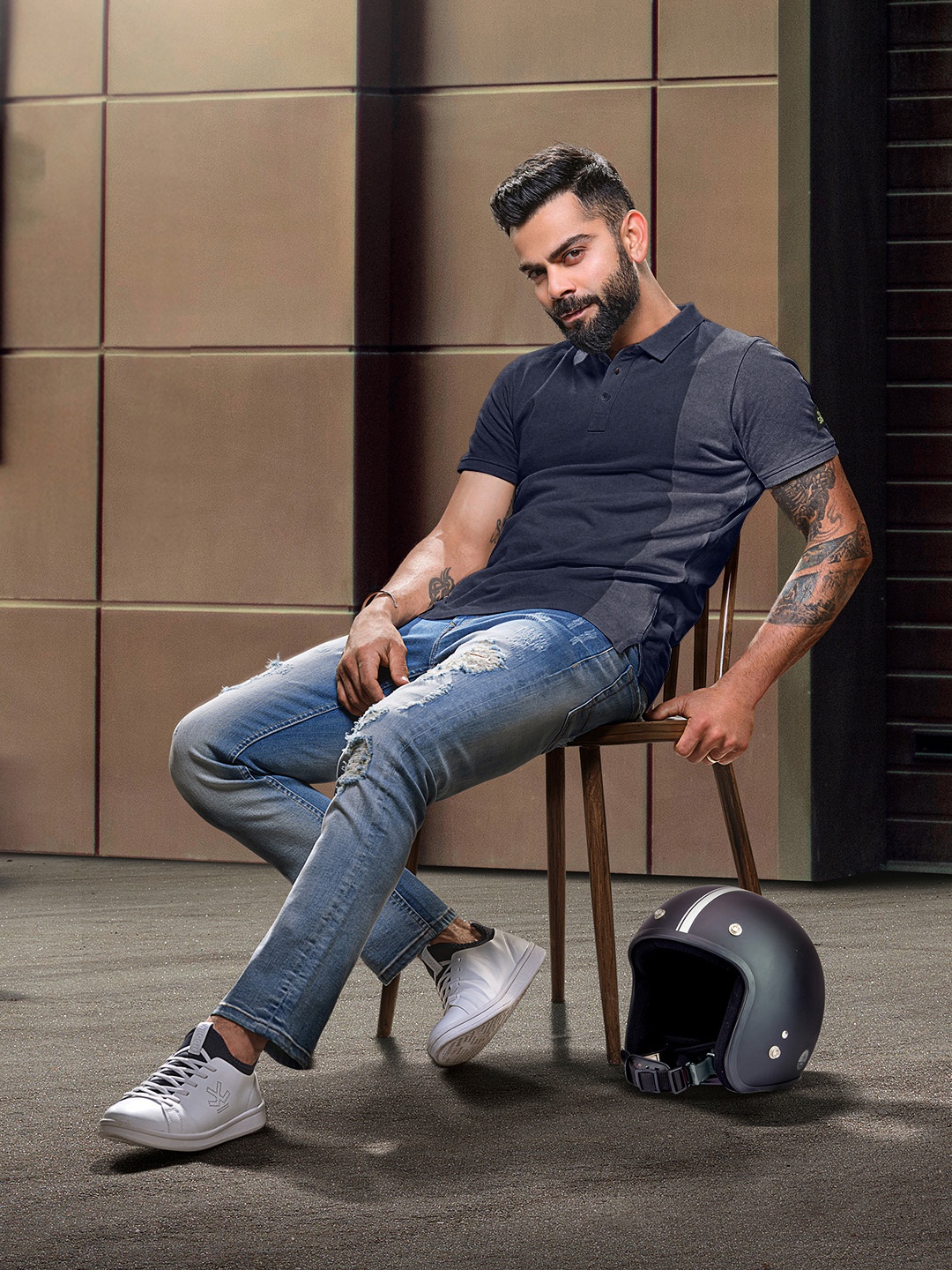 

WROGN Colourblocked Polo Collar Slim Fit T-shirt, Navy blue