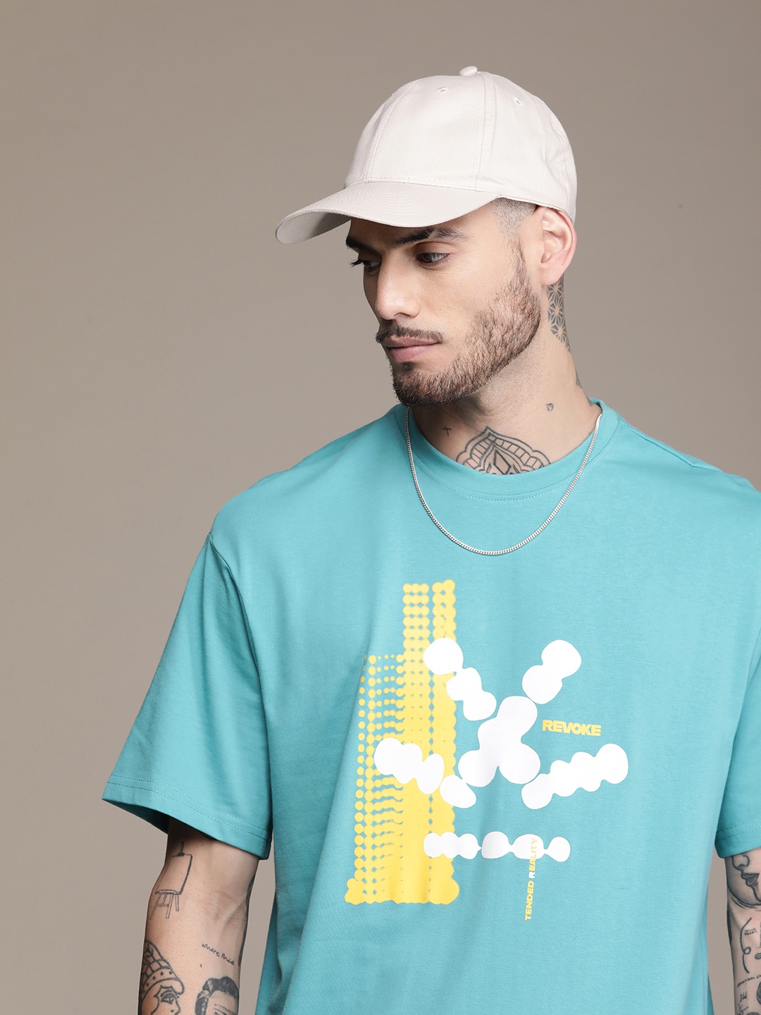 

WROGN Graphic Printed Drop-Shoulder Sleeves Oversized T-shirt, Blue