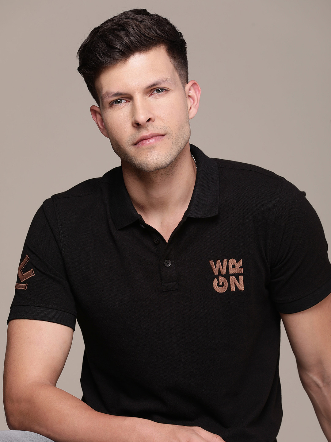 

WROGN Embroidered Polo Collar Slim Fit T-shirt, Black