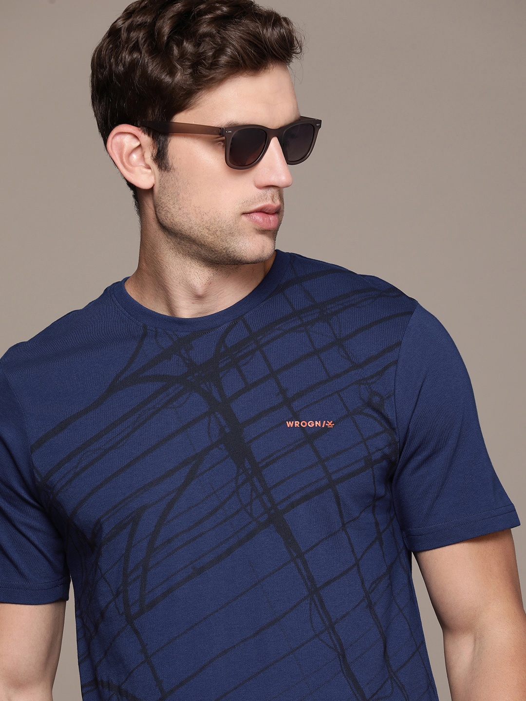 

WROGN Abstract Printed Casual T-shirt, Blue