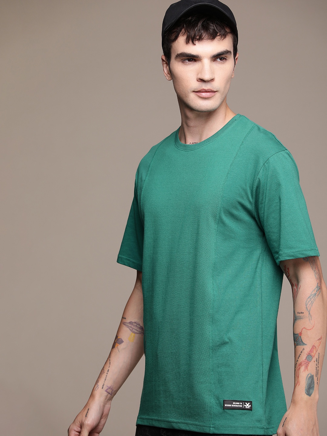 

WROGN Men Pure Cotton T-shirt, Green