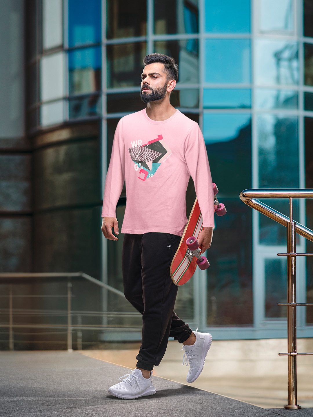 

WROGN Men Graphic Printed Pure Cotton T-shirt, Pink