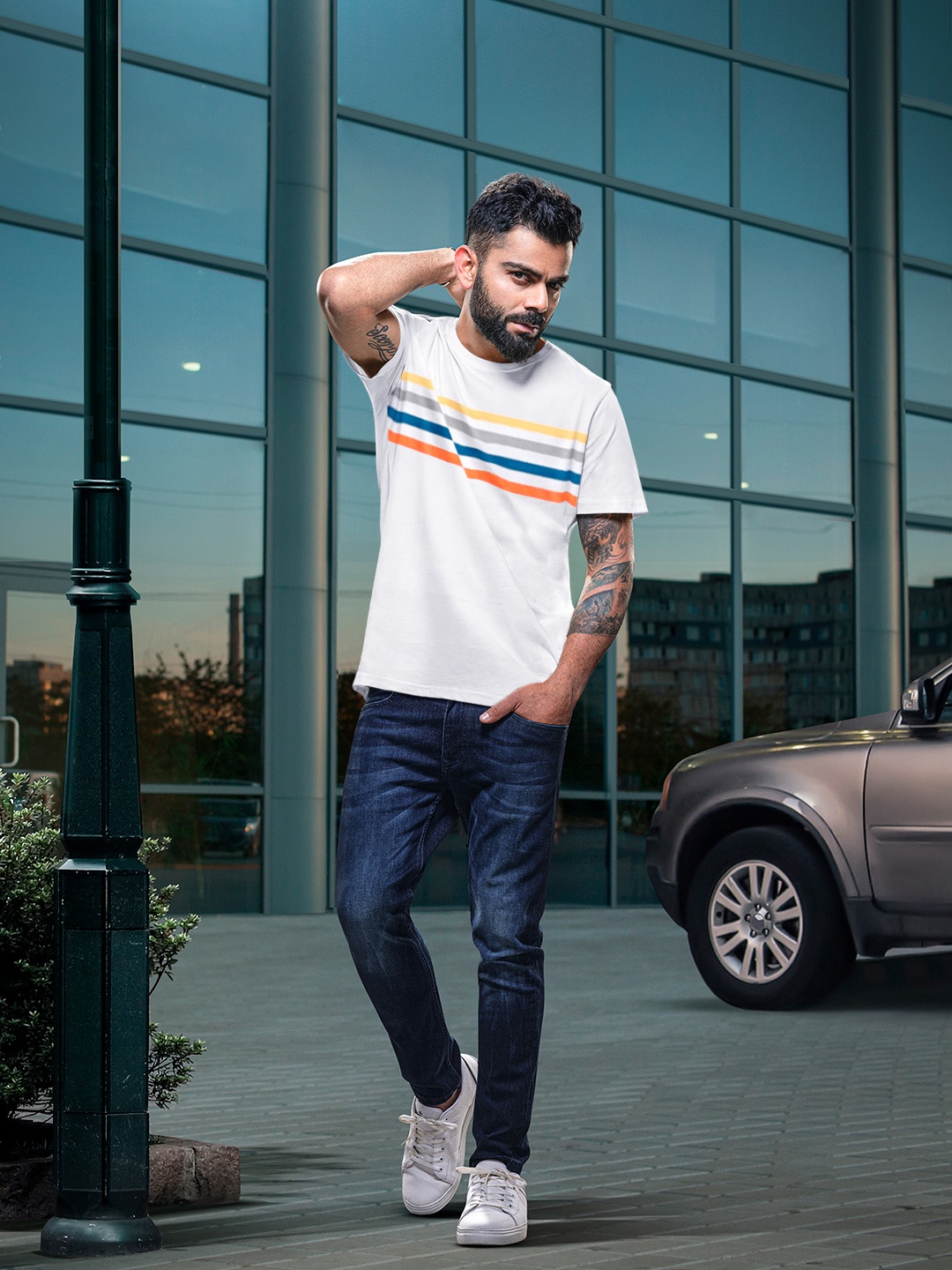 

WROGN Men Striped T-shirt, White
