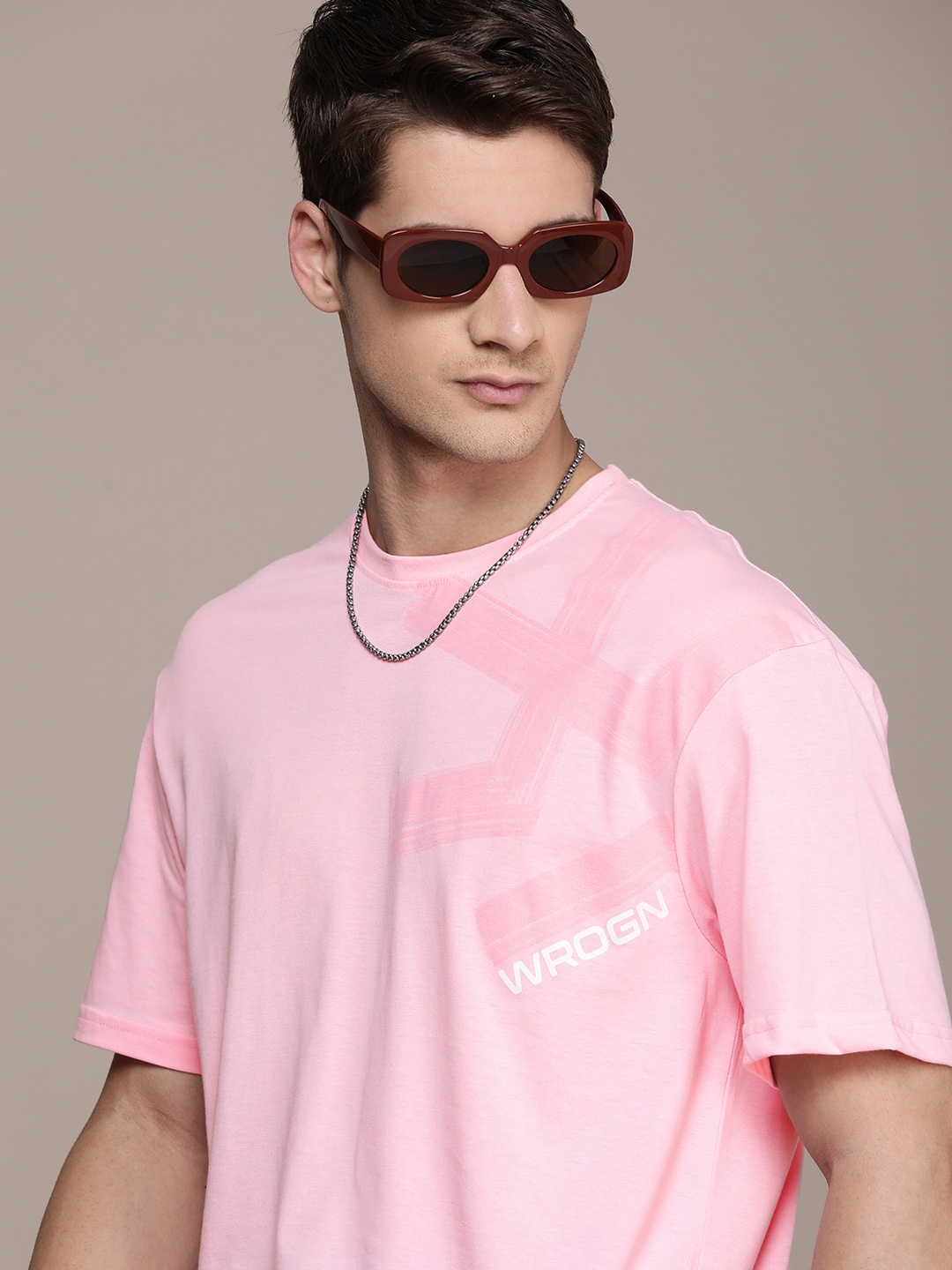 

WROGN Men Brand Logo Printed T-shirt, Pink