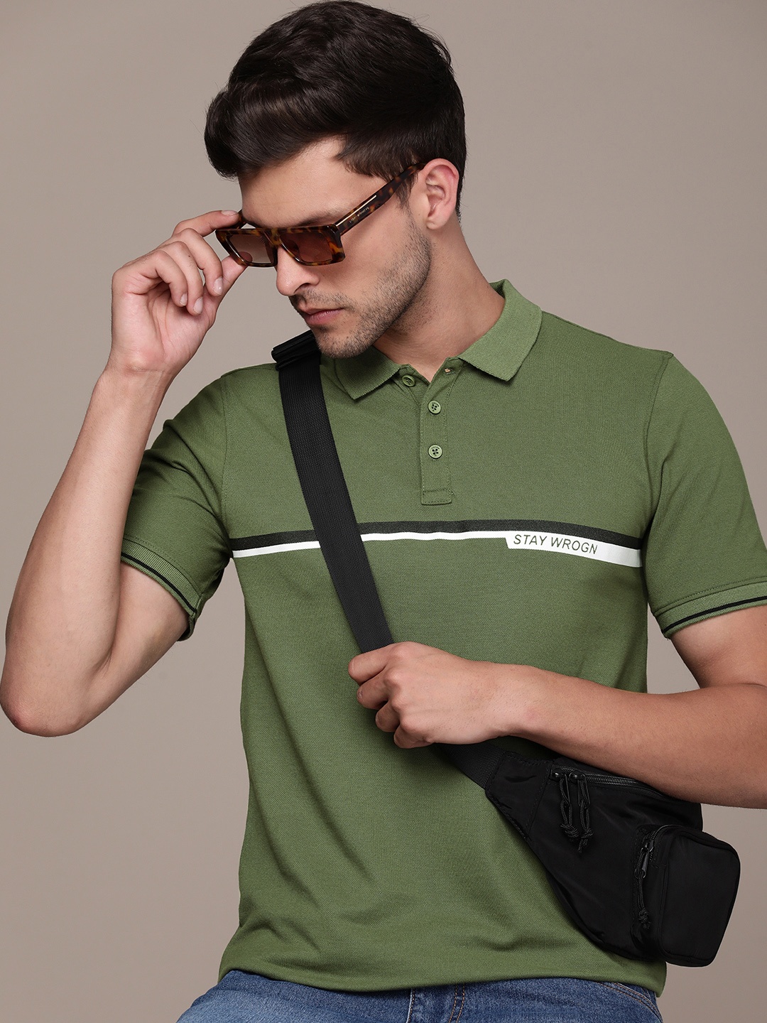 

WROGN Striped Polo Collar Slim Fit T-shirt, Olive