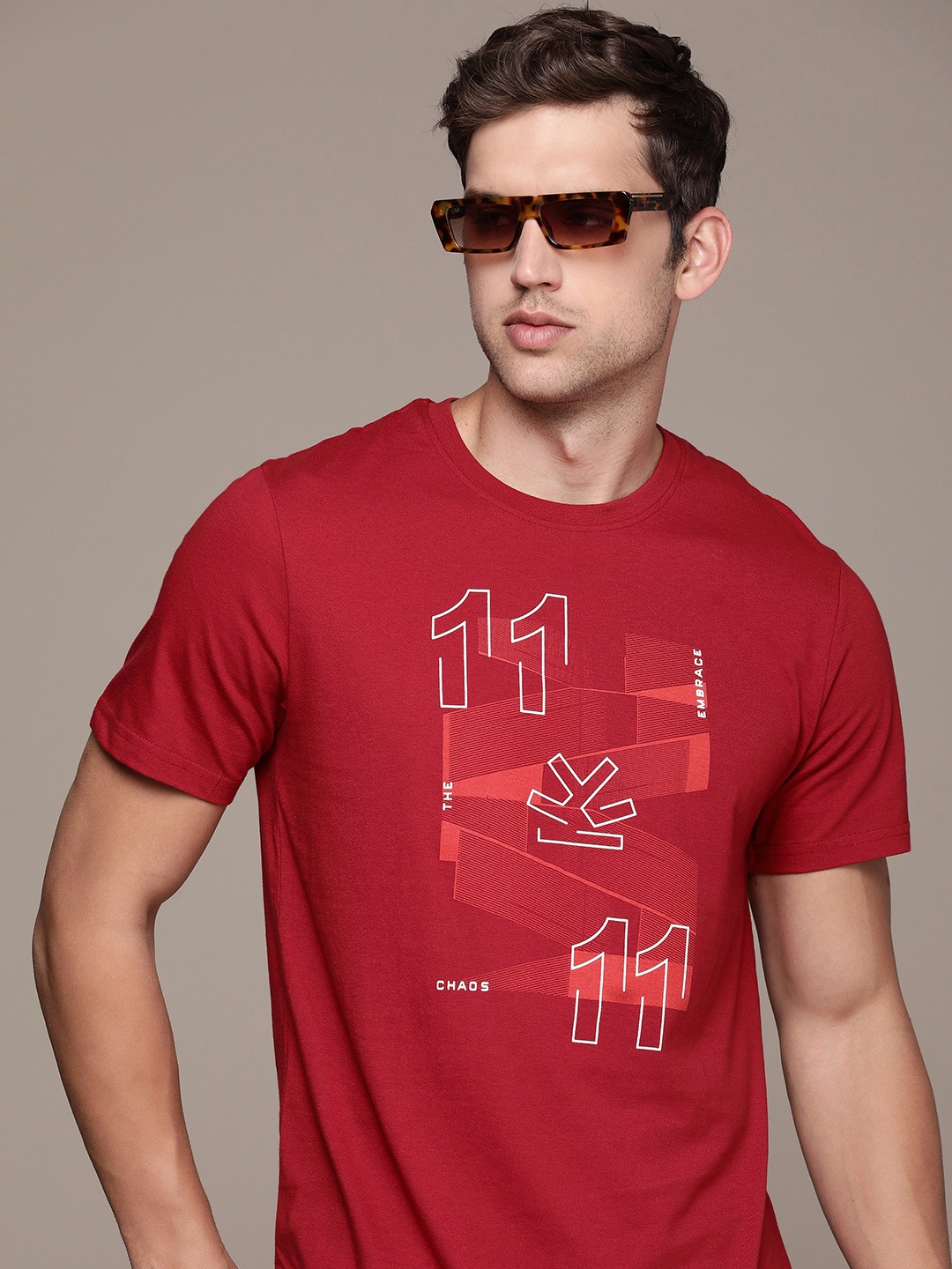 

WROGN Graphic Printed Casual T-shirt, Red
