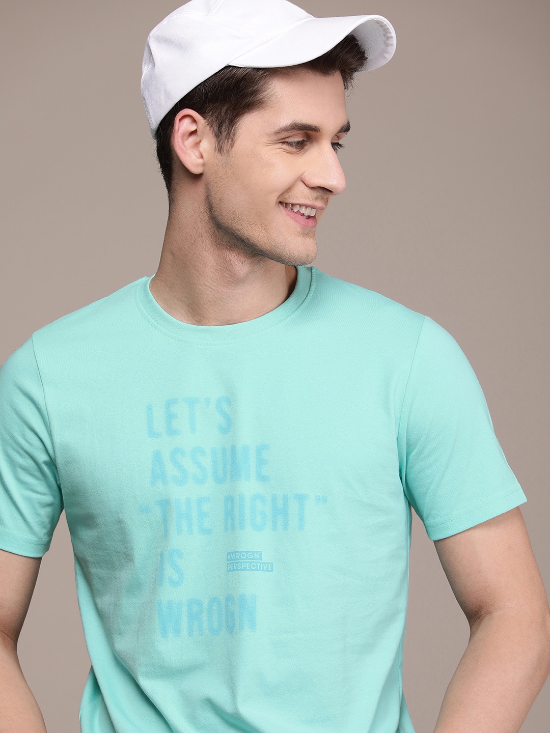 

WROGN Typography Printed Slim Fit T-shirt, Turquoise blue