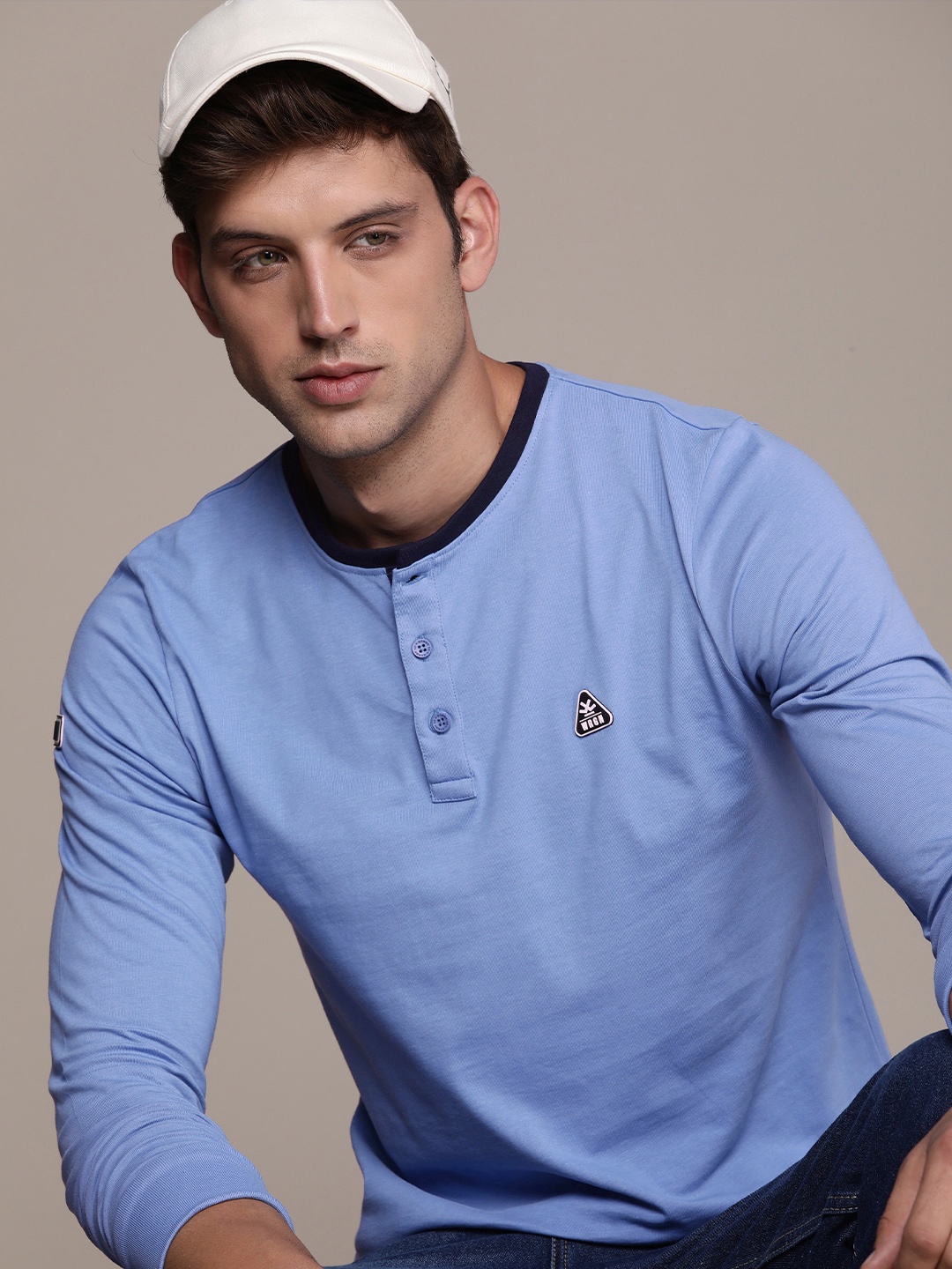 

WROGN Henley Neck Pure Cotton Slim Fit T-shirt, Blue