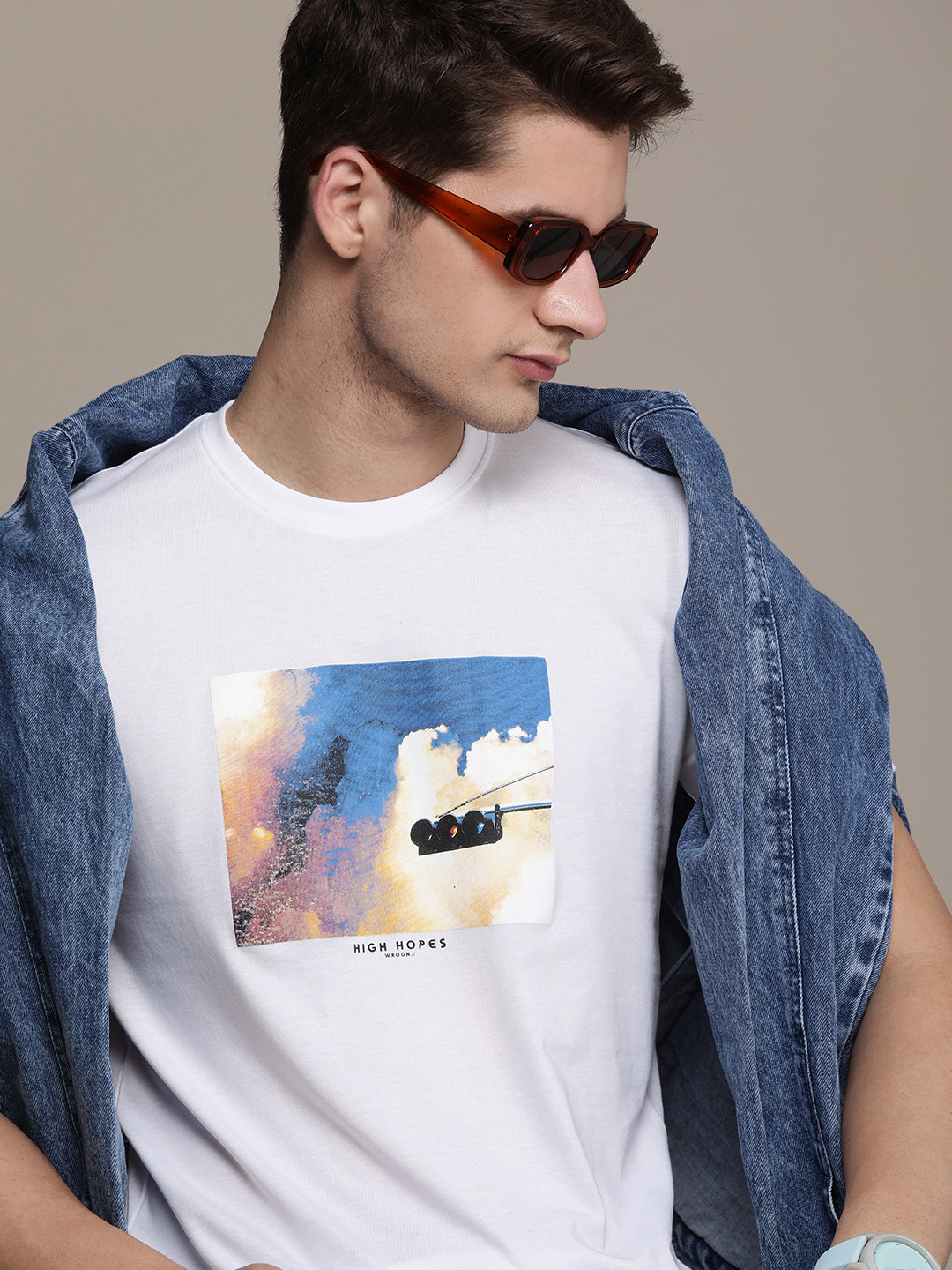 

WROGN Short Sleeves Graphic Printed Slim Fit T-shirt, White
