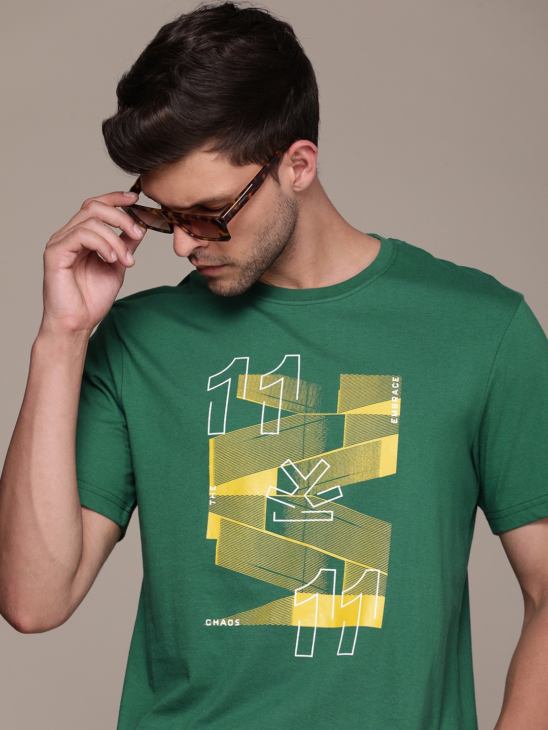 

WROGN Men Brand Logo Printed T-shirt, Green