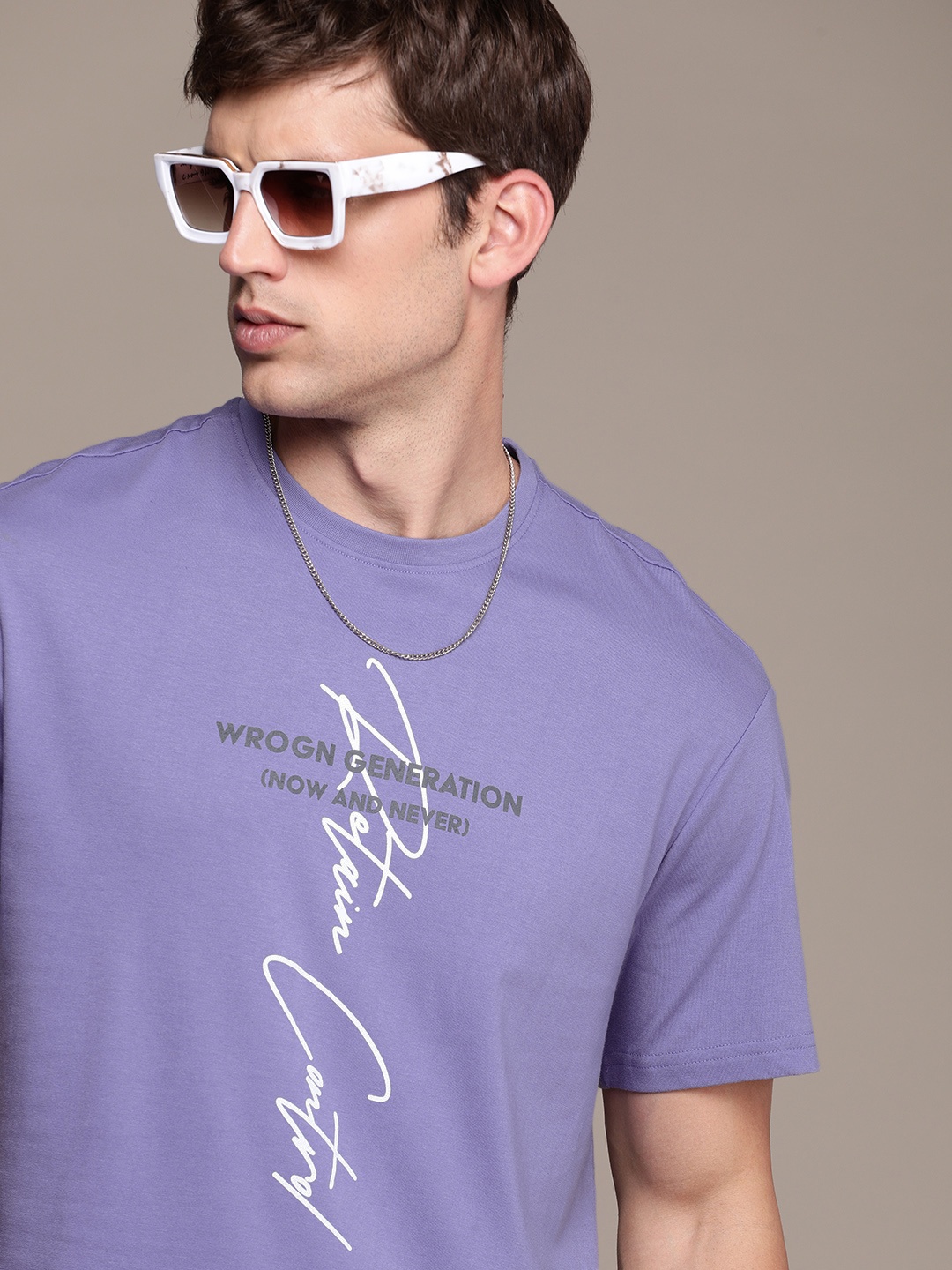 

WROGN Typography Printed Oversized T-shirt, Lavender