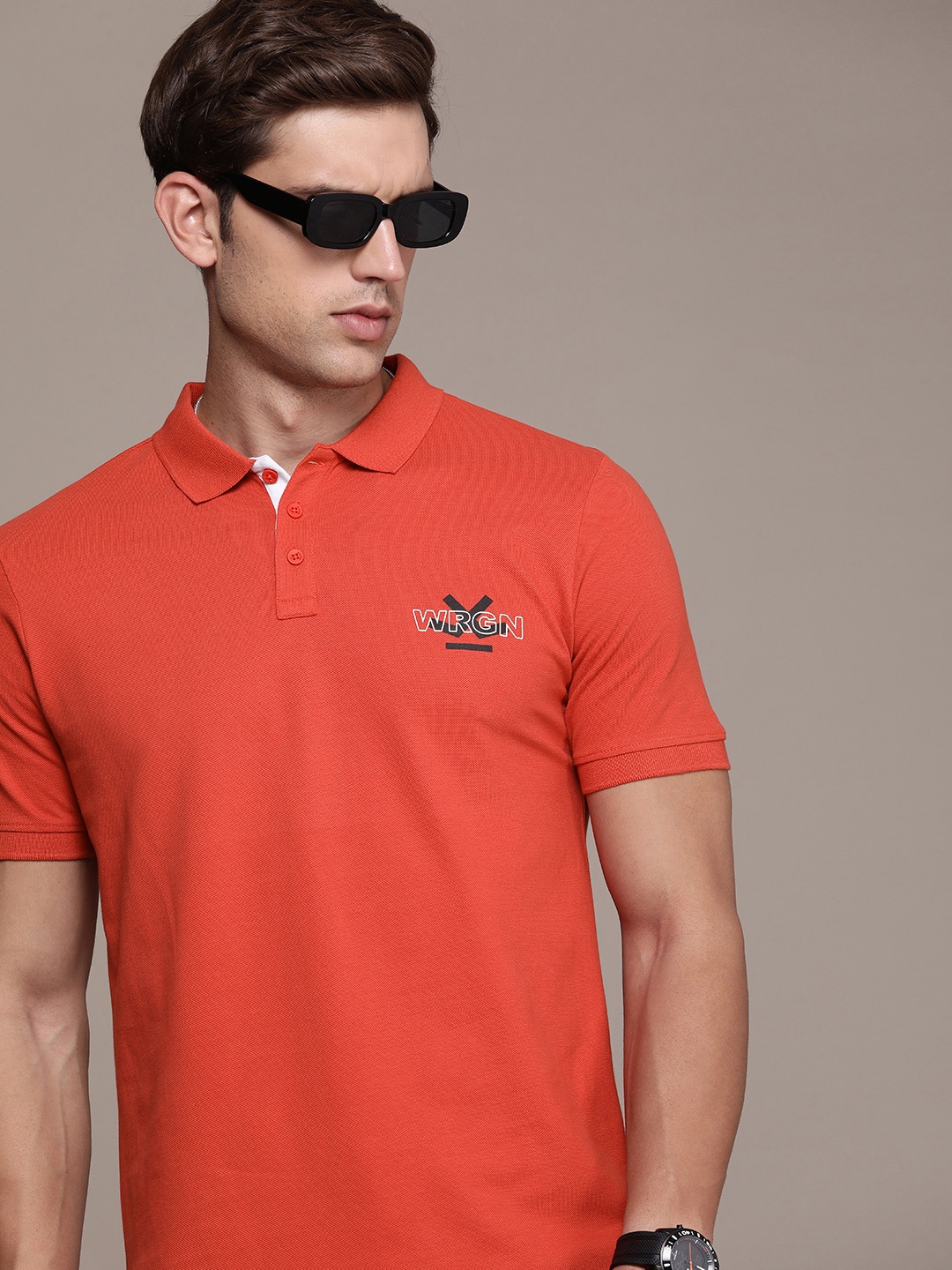 

WROGN Men Polo Collar Pure Cotton T-shirt, Red