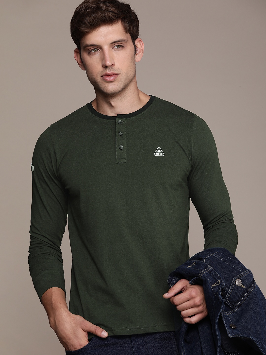 

WROGN Men Pure Cotton T-shirt, Olive