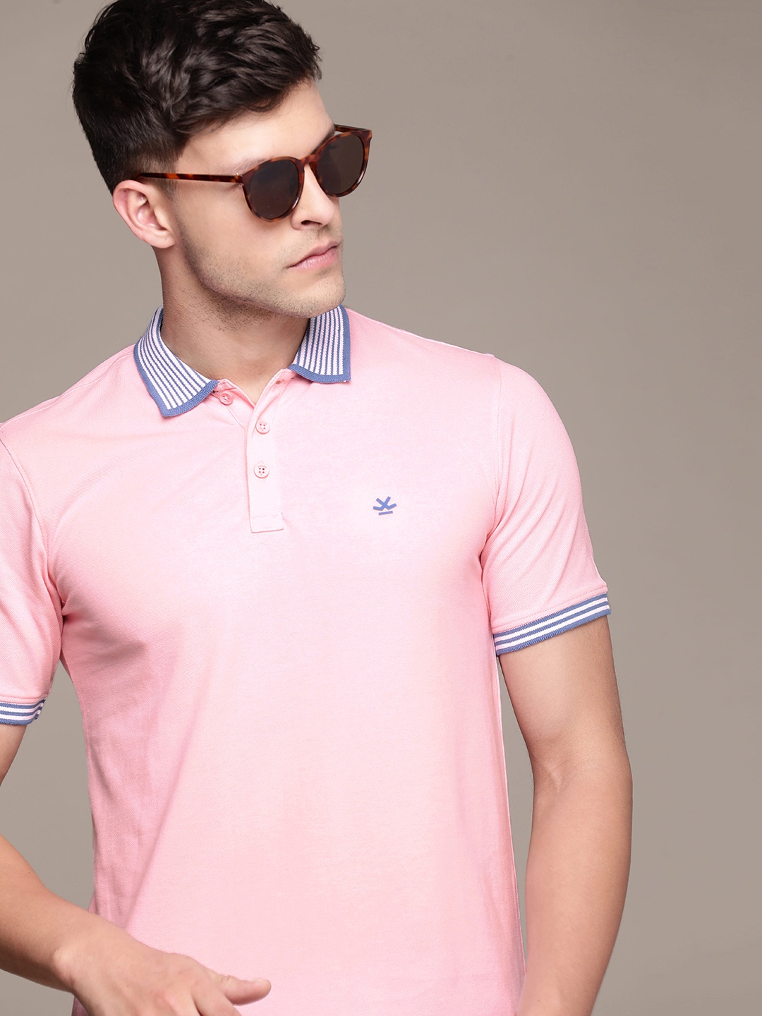 

WROGN Solid Polo Collar Slim Fit T-shirt, Pink