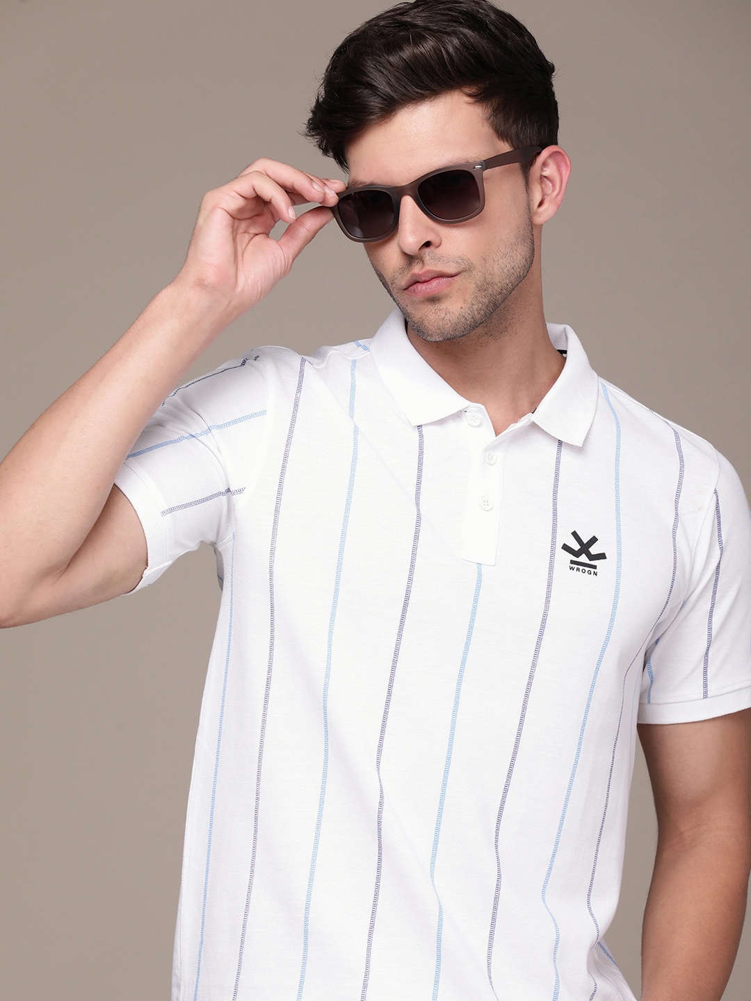 

WROGN Men Striped Polo Collar Slim Fit T-shirt, White