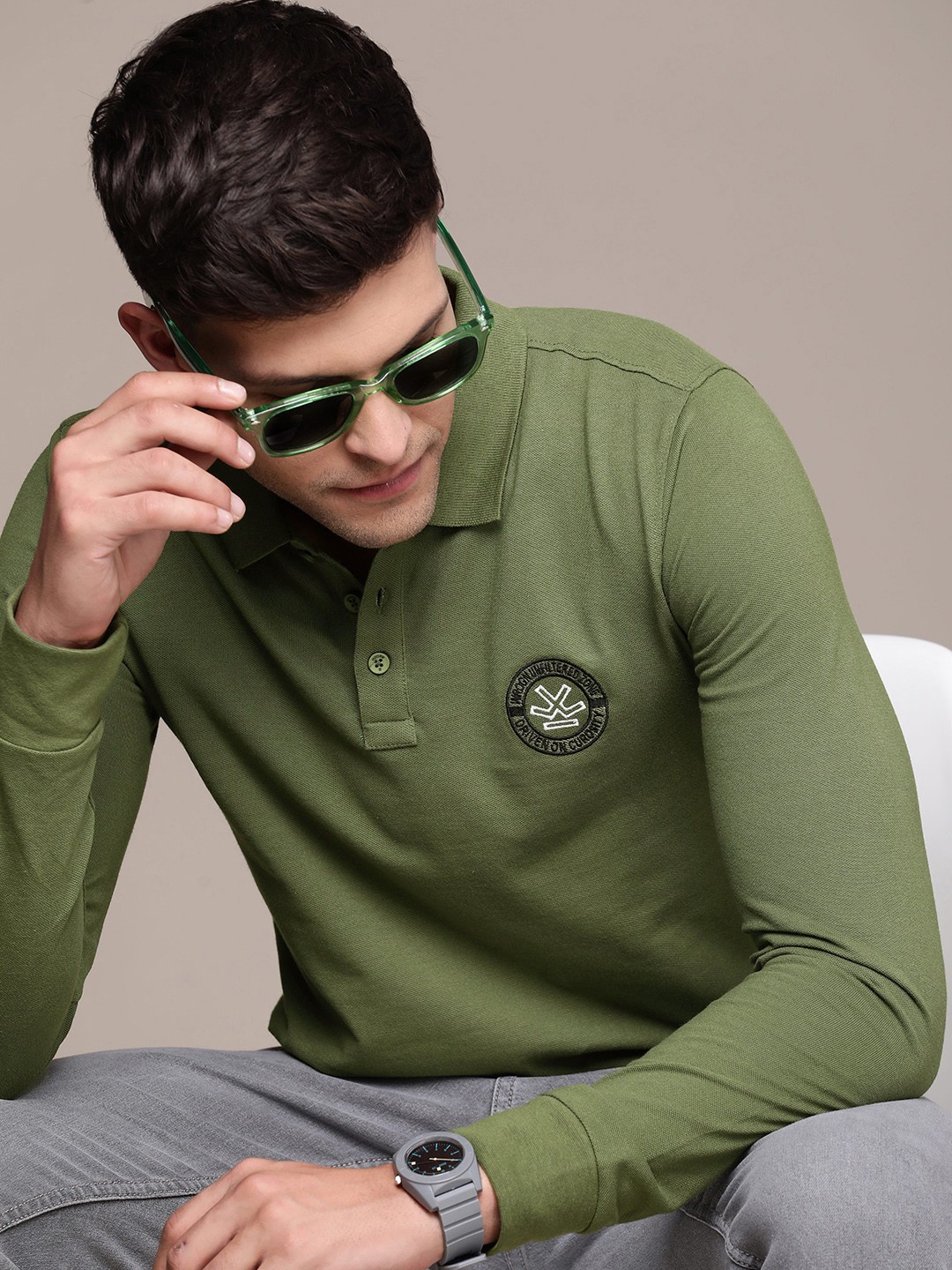

WROGN Embroidered Polo Collar Slim Fit T-shirt, Olive