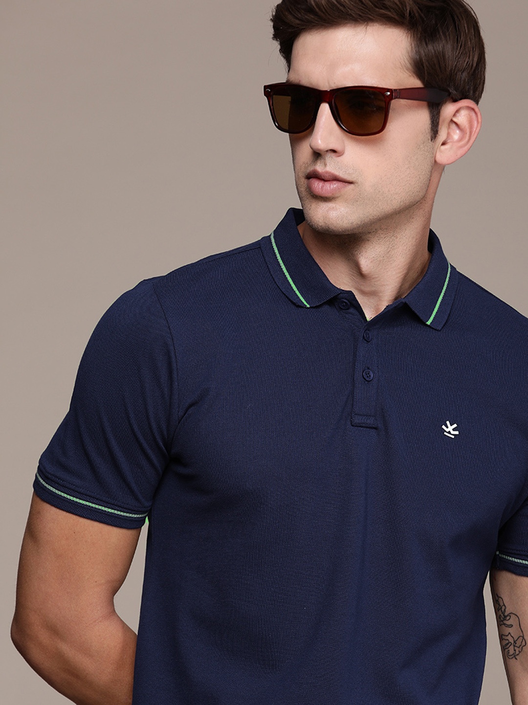 

WROGN Polo Collar Pure Cotton Slim Fit T-shirt, Navy blue