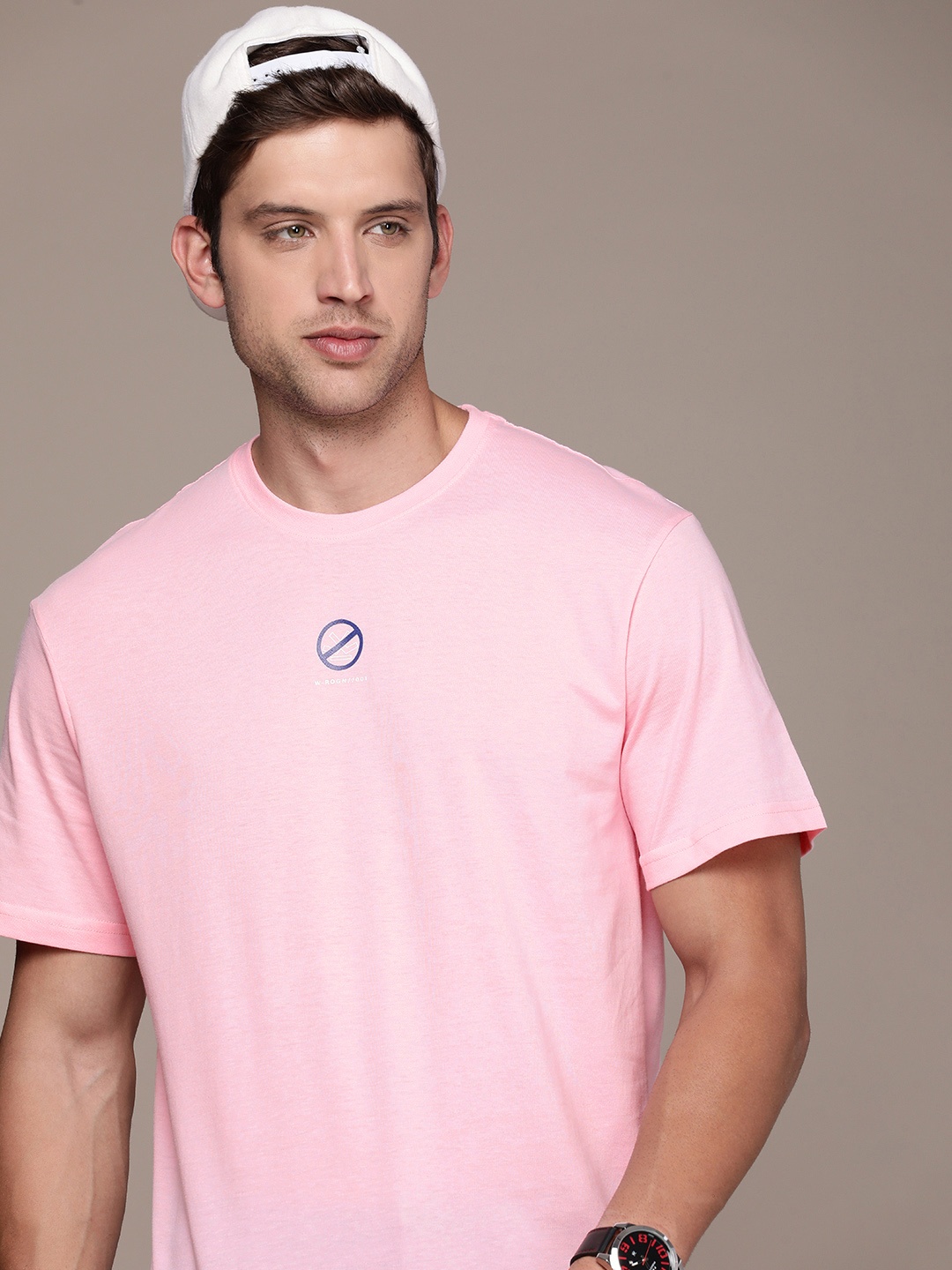 

WROGN Men Solid Oversized T-shirt, Pink