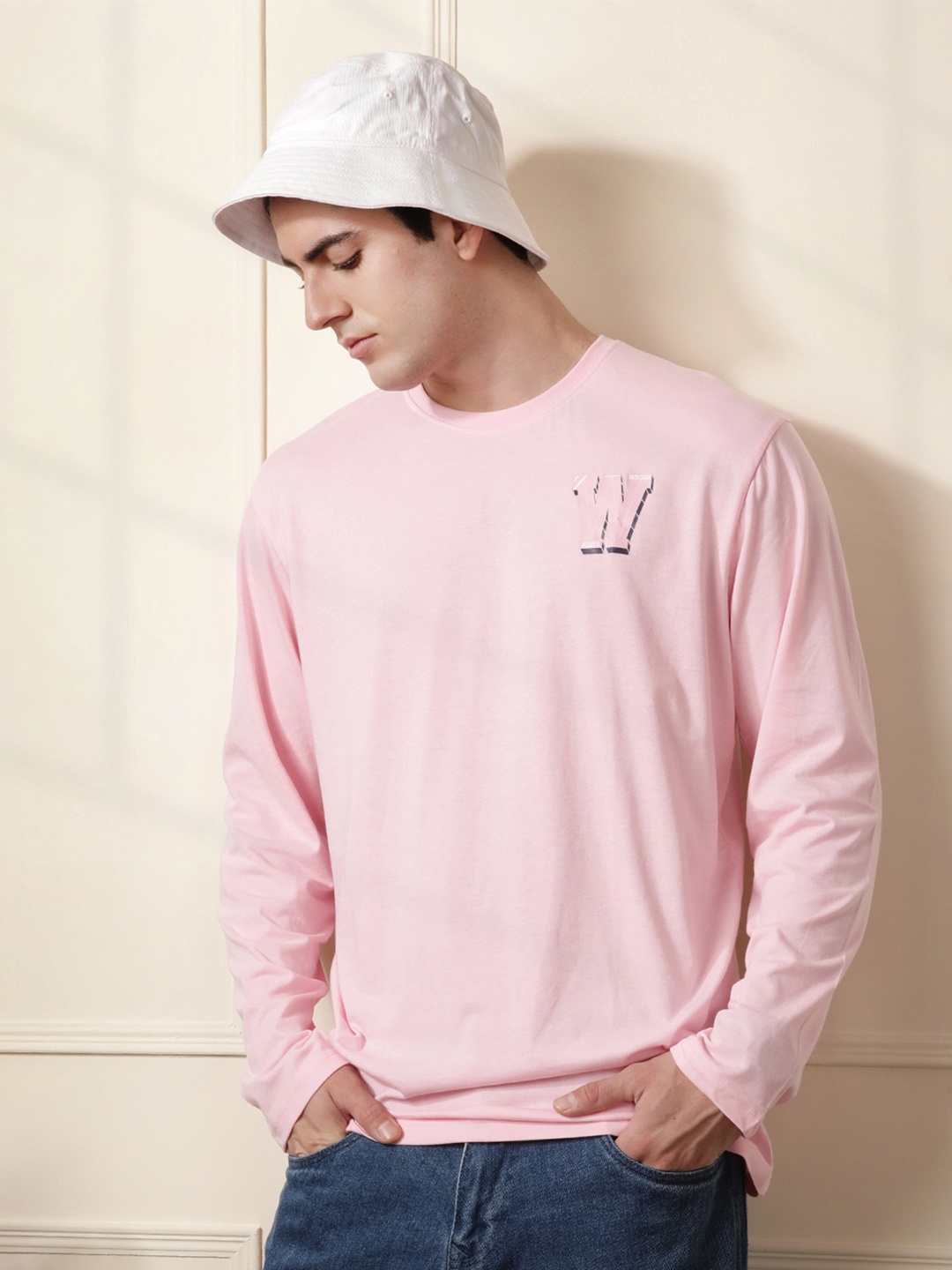 

WROGN Men Pure Cotton T-shirt, Pink