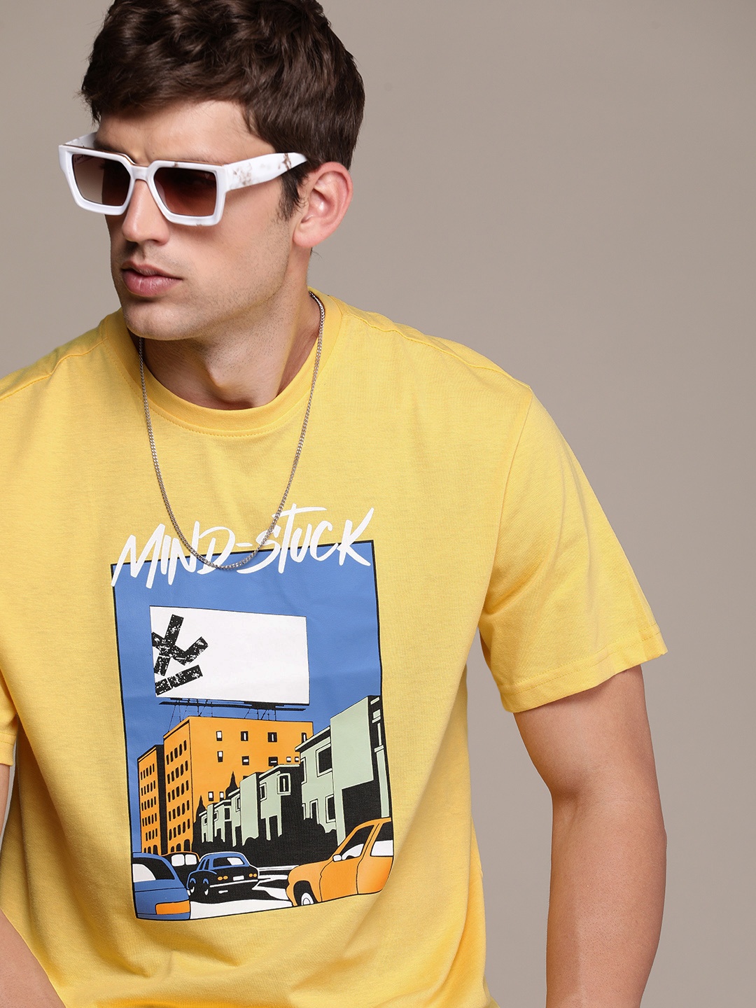 

WROGN Printed Oversized T-shirt, Yellow