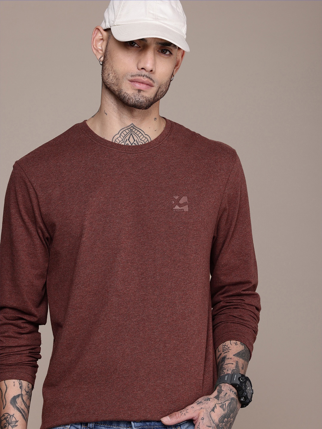 

WROGN Pure Cotton T-shirt, Maroon