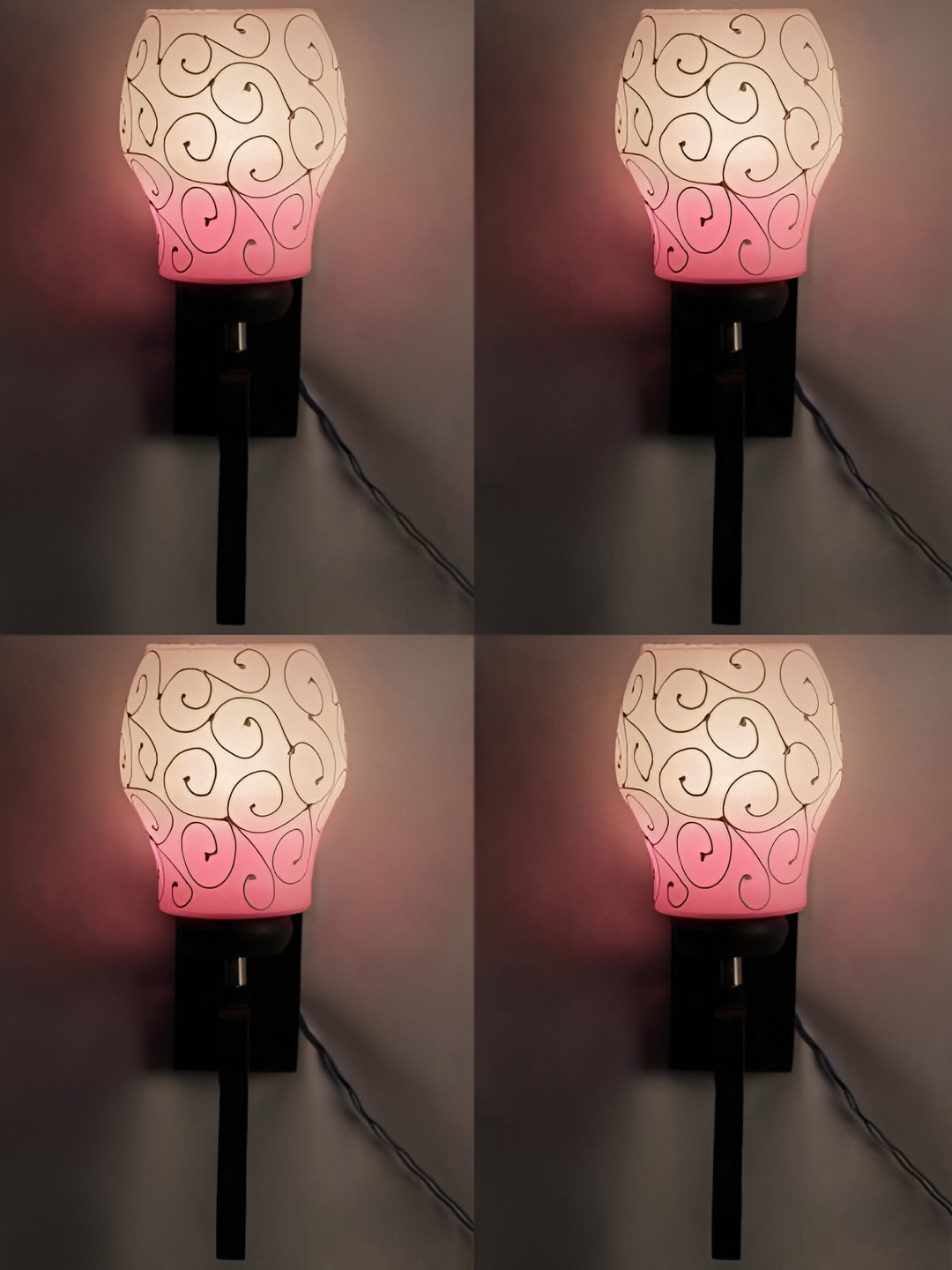 

Afast Pink & White 4 Pieces Printed Abstract Shaped Glass Wall Lamps