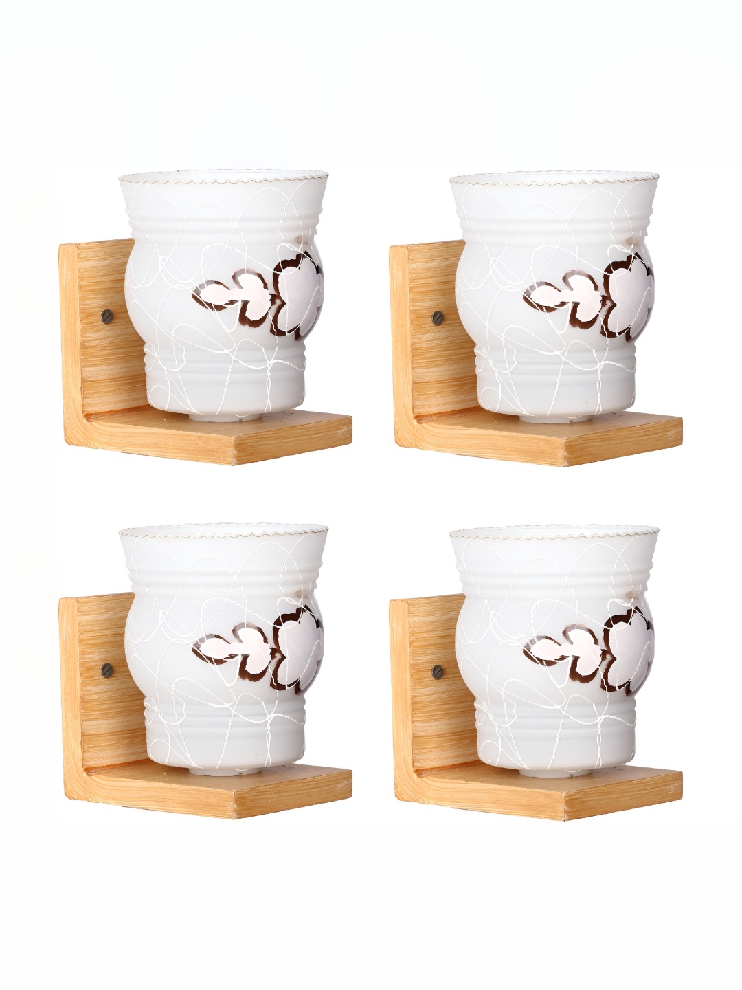 

Afast White & Brown 4 Pieces Printed Abstract Shaped Glass Wall Lamps