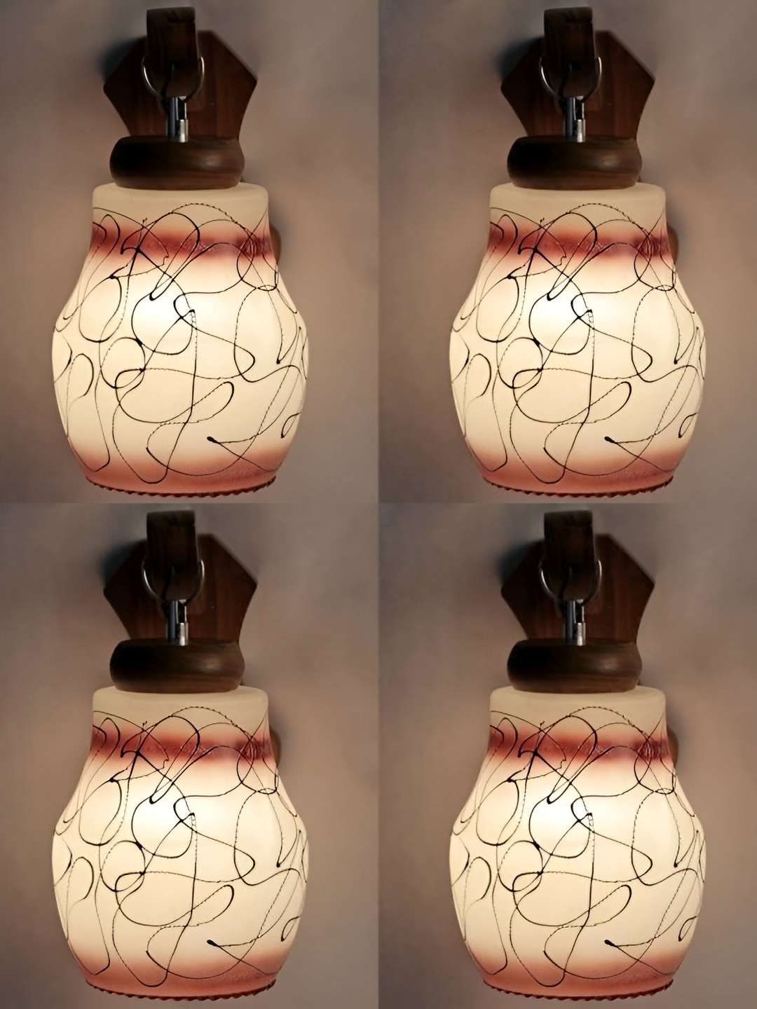 

Afast White & Brown 4 Pieces Printed Contemporary Glass Wall Lamps