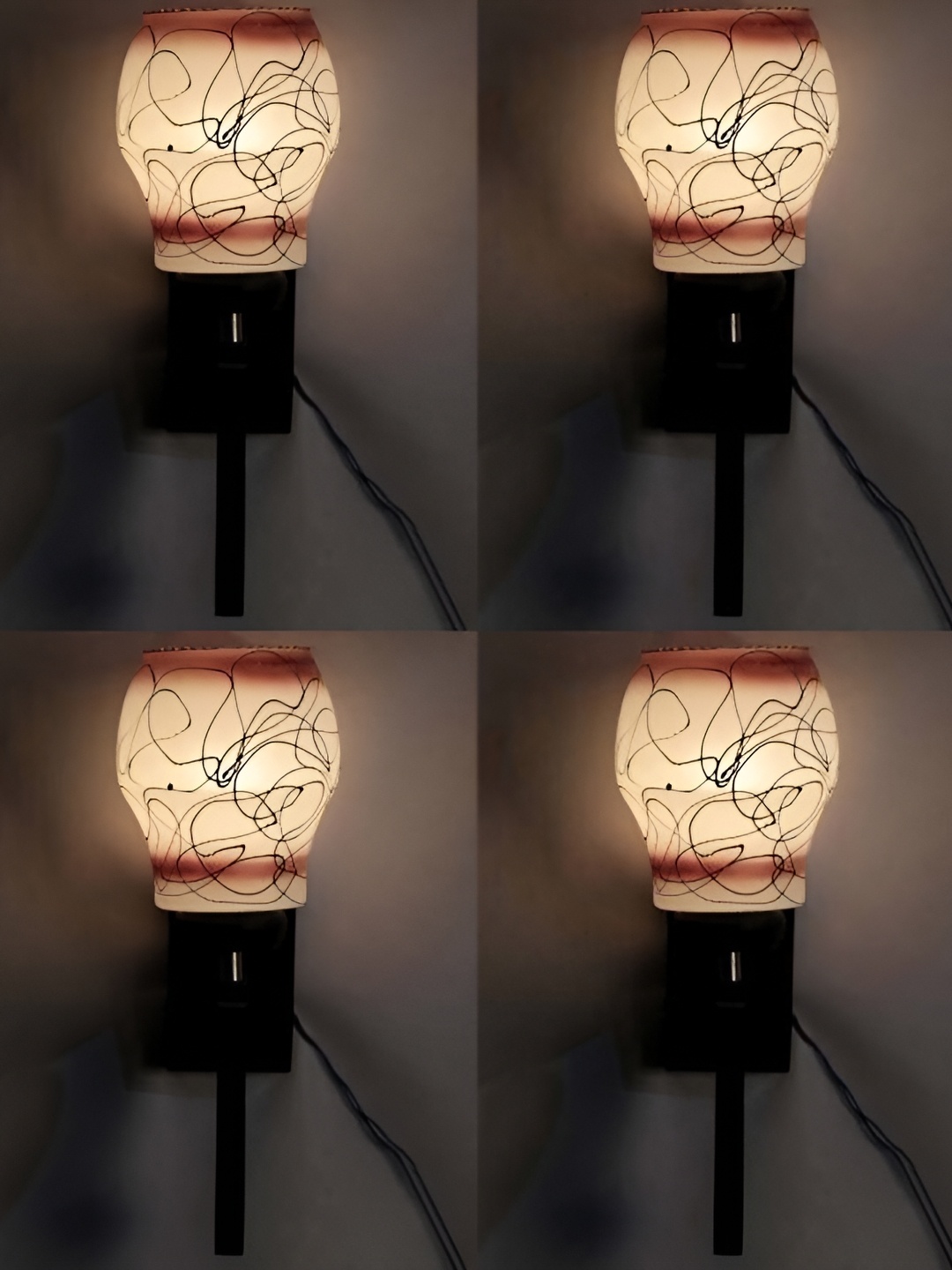 

Afast White & Brown 4 Pieces Printed Contemporary Glass Wall Lamps