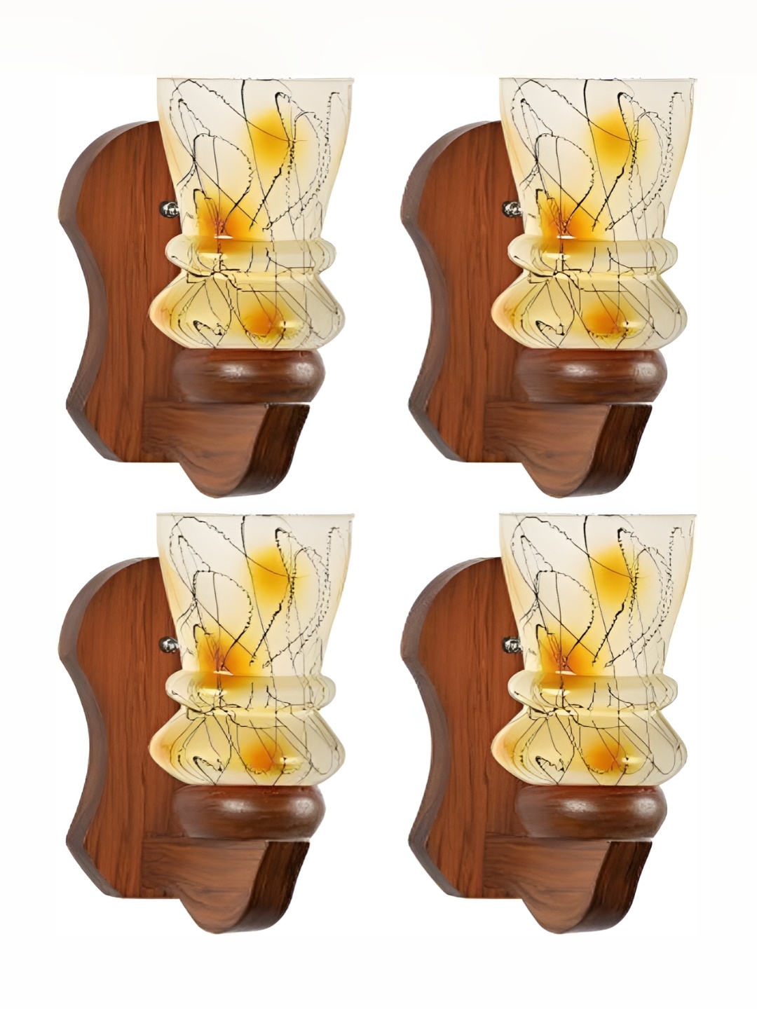 

Afast White & Yellow 4 Pieces Printed Glass Wall Lamps