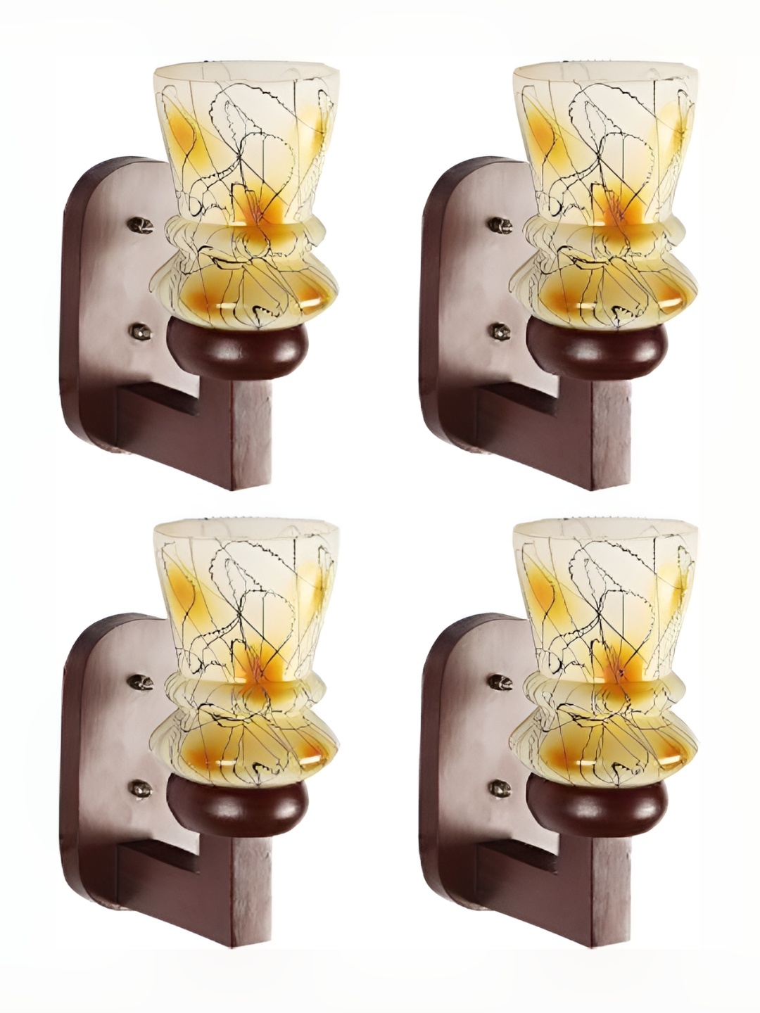 

Afast Yellow & White 4 Pieces Printed Glass Wall Lamps